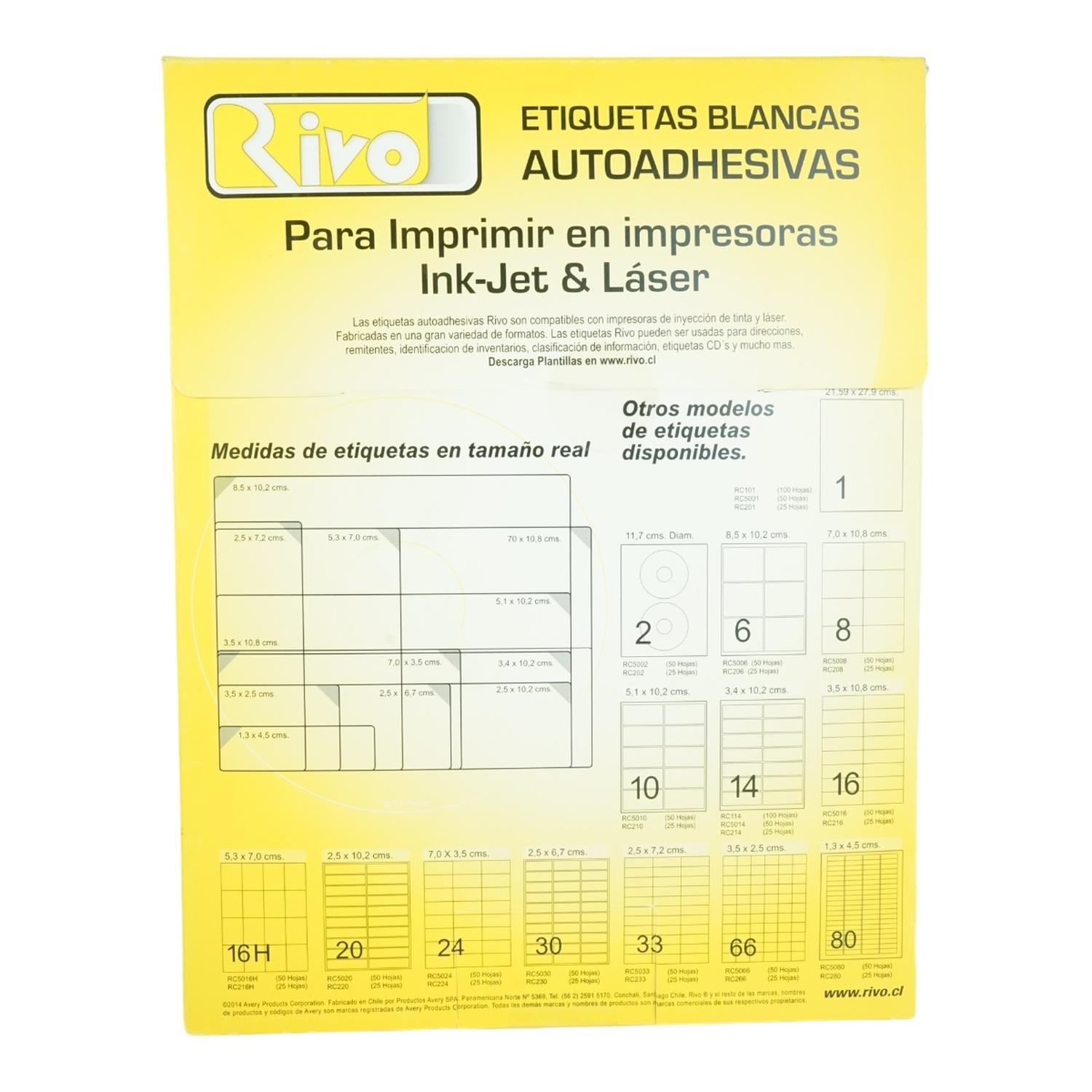 PACK X1650 ETIQUETAS 2,5X7,2CM RIVO RC5033 50HJS CARTA BLANCO - 2