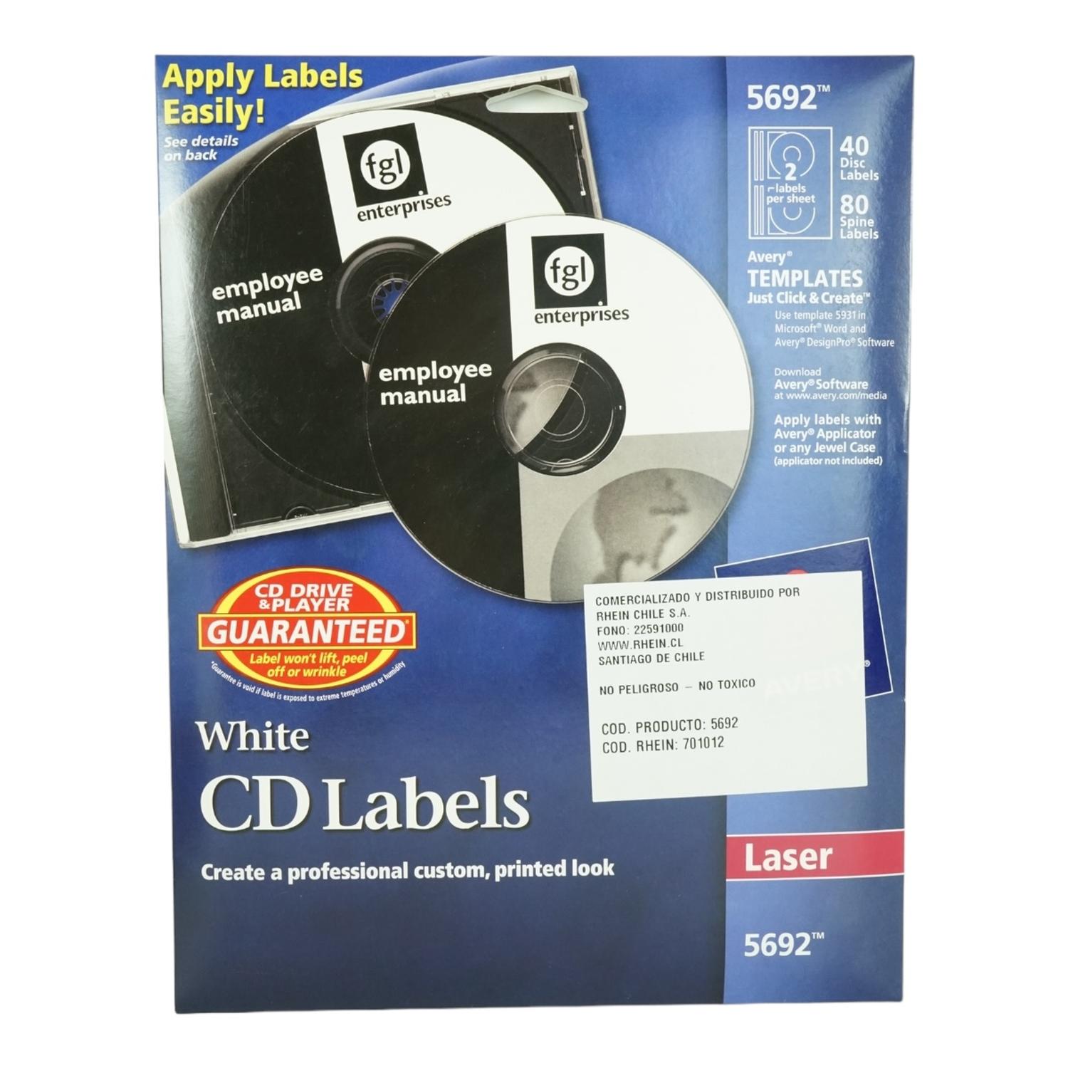 PACK X40 ETIQUETAS PARA CD AVERY 5962 - 20HJS CARTA BLANCO - 1