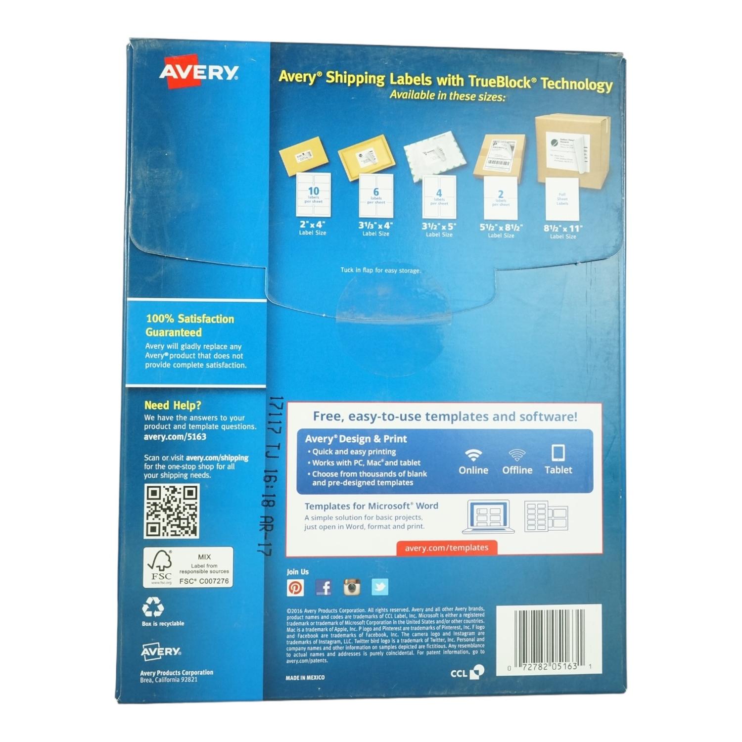 PACK X1000 ETIQUETAS 5,1X10,2 CM AVERY 5163 - 100HJS CARTA BL - 1