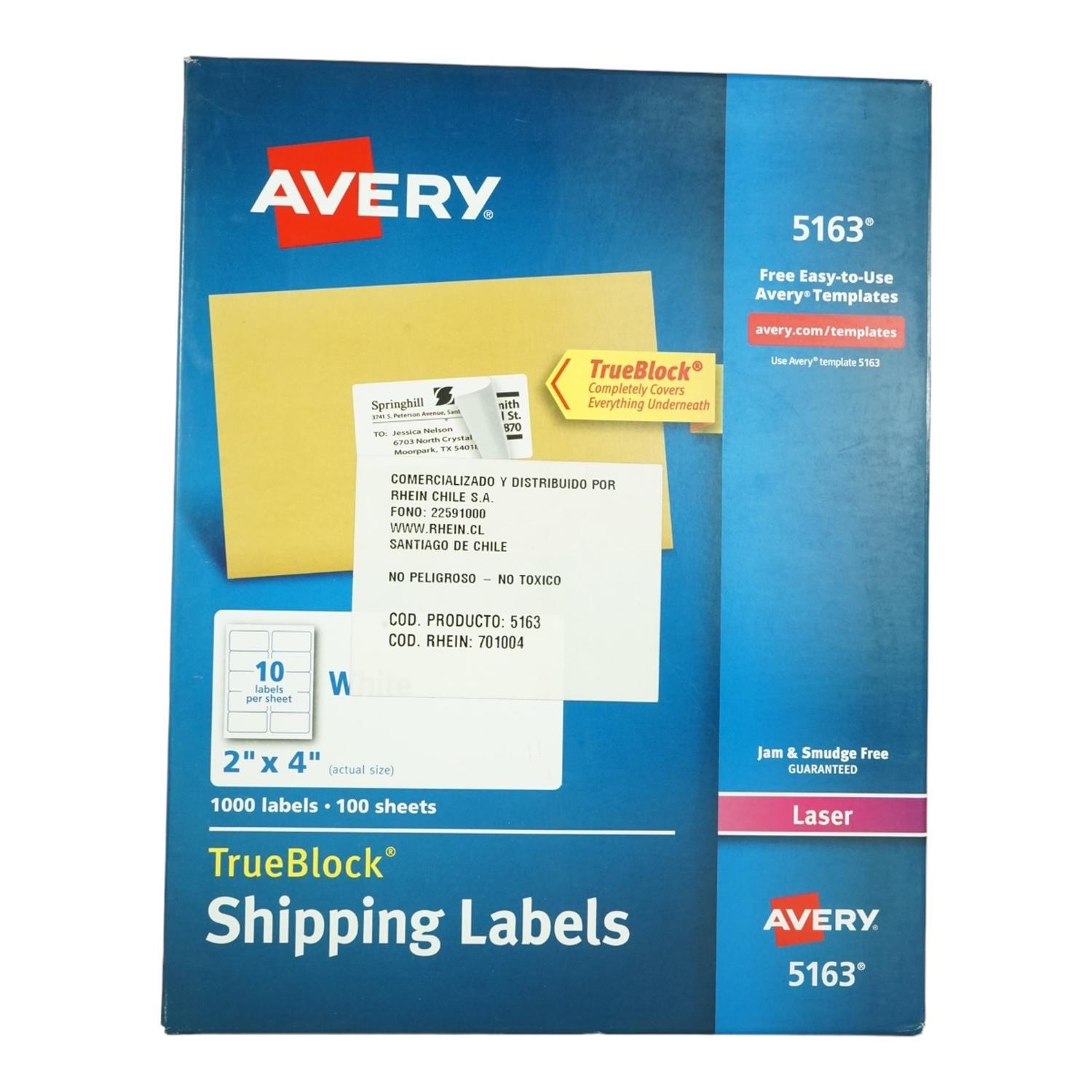 PACK X1000 ETIQUETAS 5,1X10,2 CM AVERY 5163 - 100HJS CARTA BL - 2