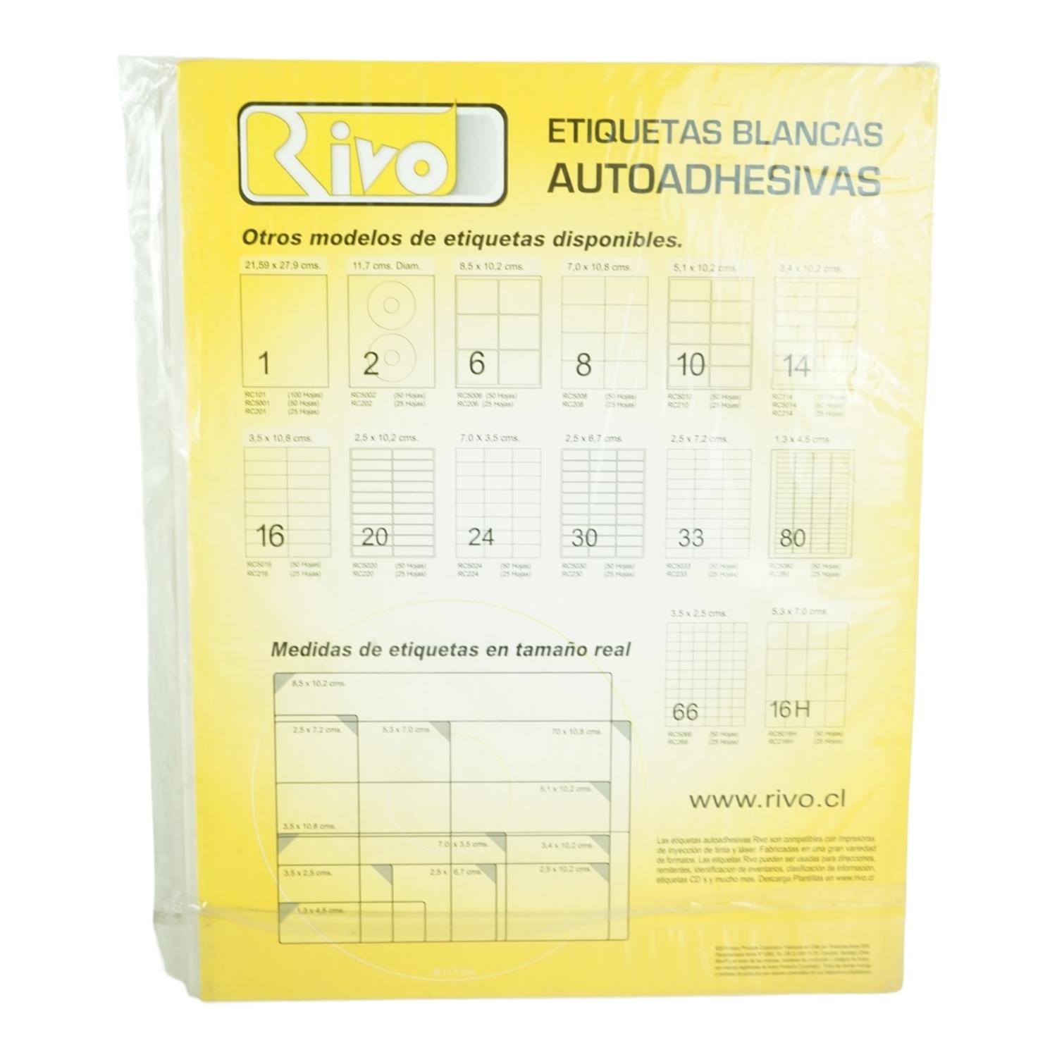 PACK X400 ETIQUETAS 5,3X7CM RIVO RC216H 25HJS CARTA BLANCO - 2