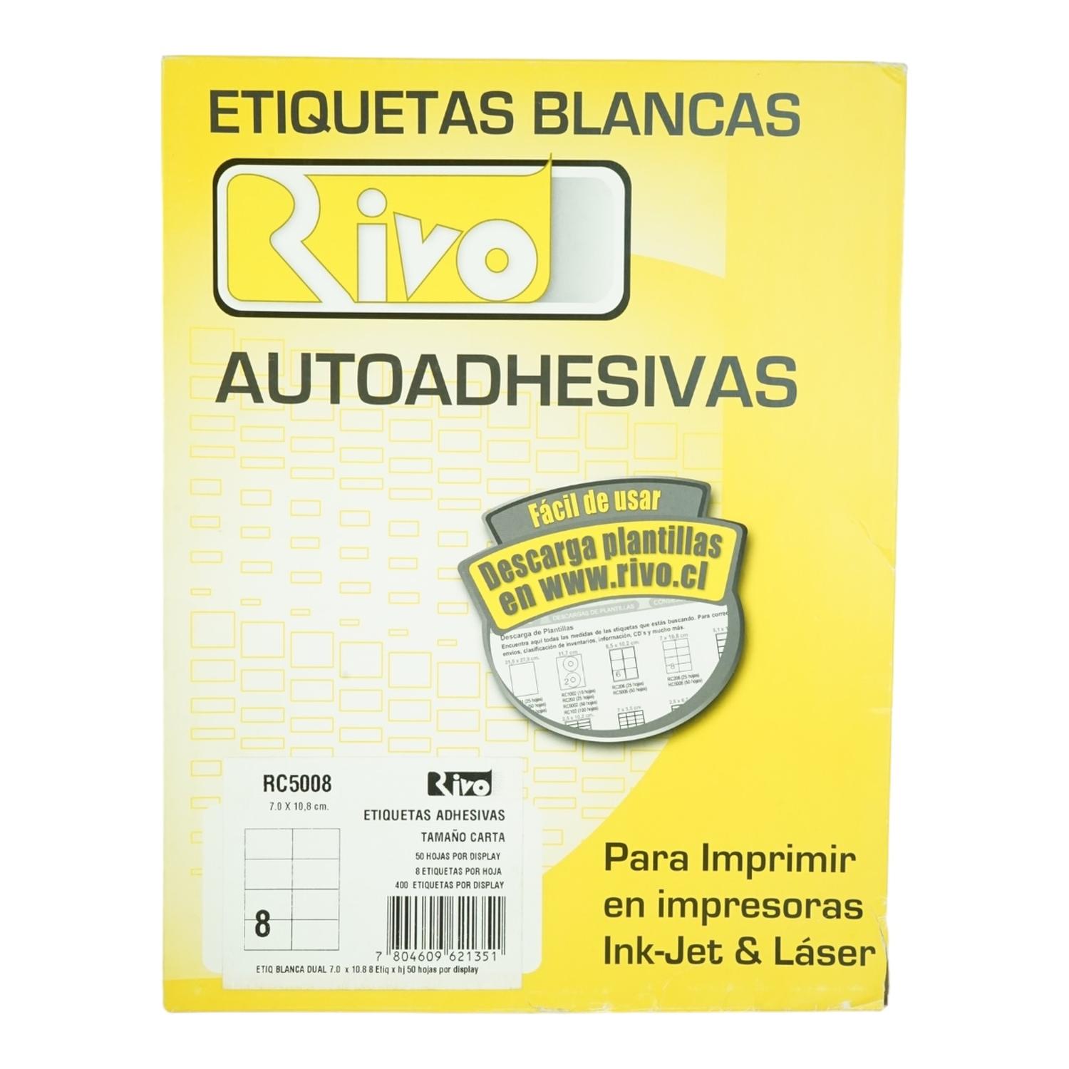 PACK X250 ETIQUETAS 7X10,8CM RIVO RC5008 50HJS CARTA BL - 1