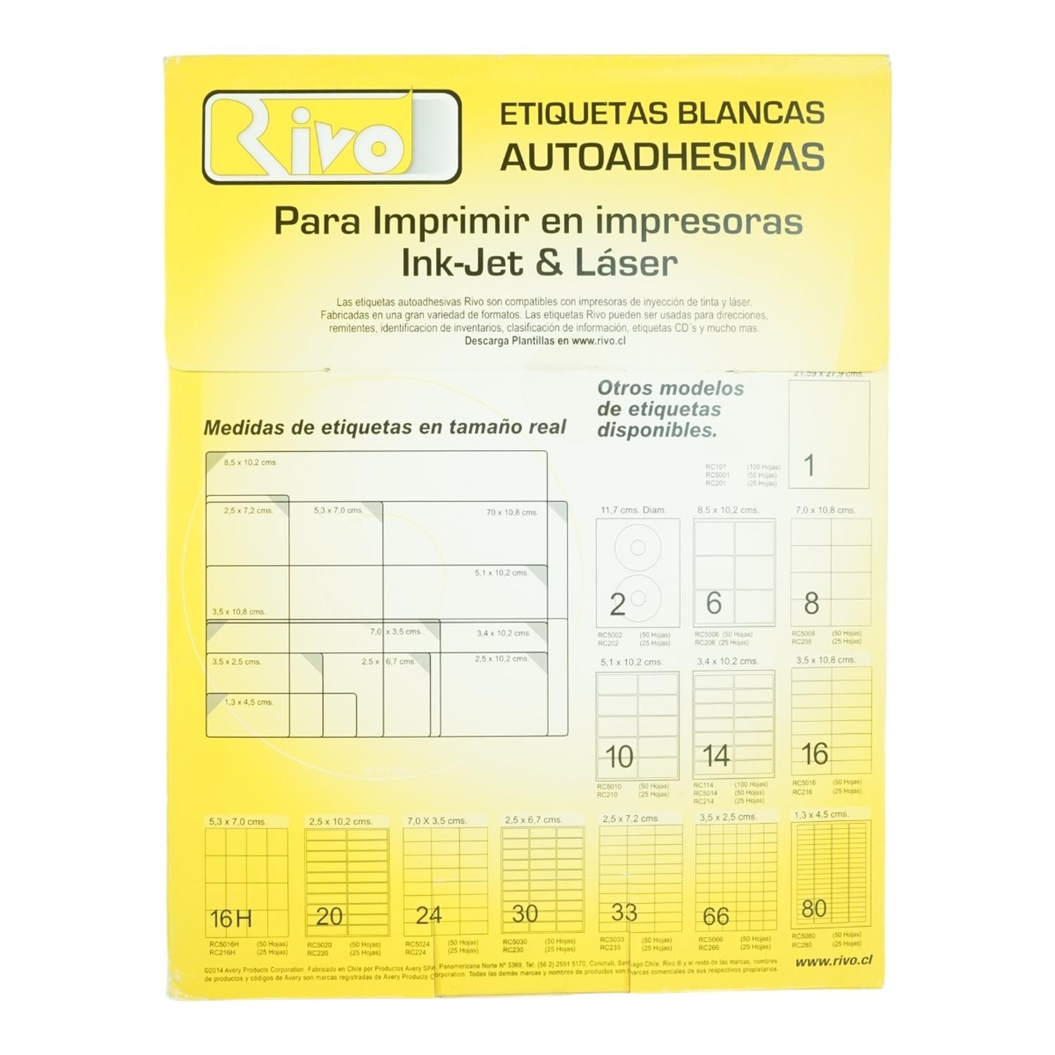 PACK X250 ETIQUETAS 7X10,8CM RIVO RC5008 50HJS CARTA BL - 2
