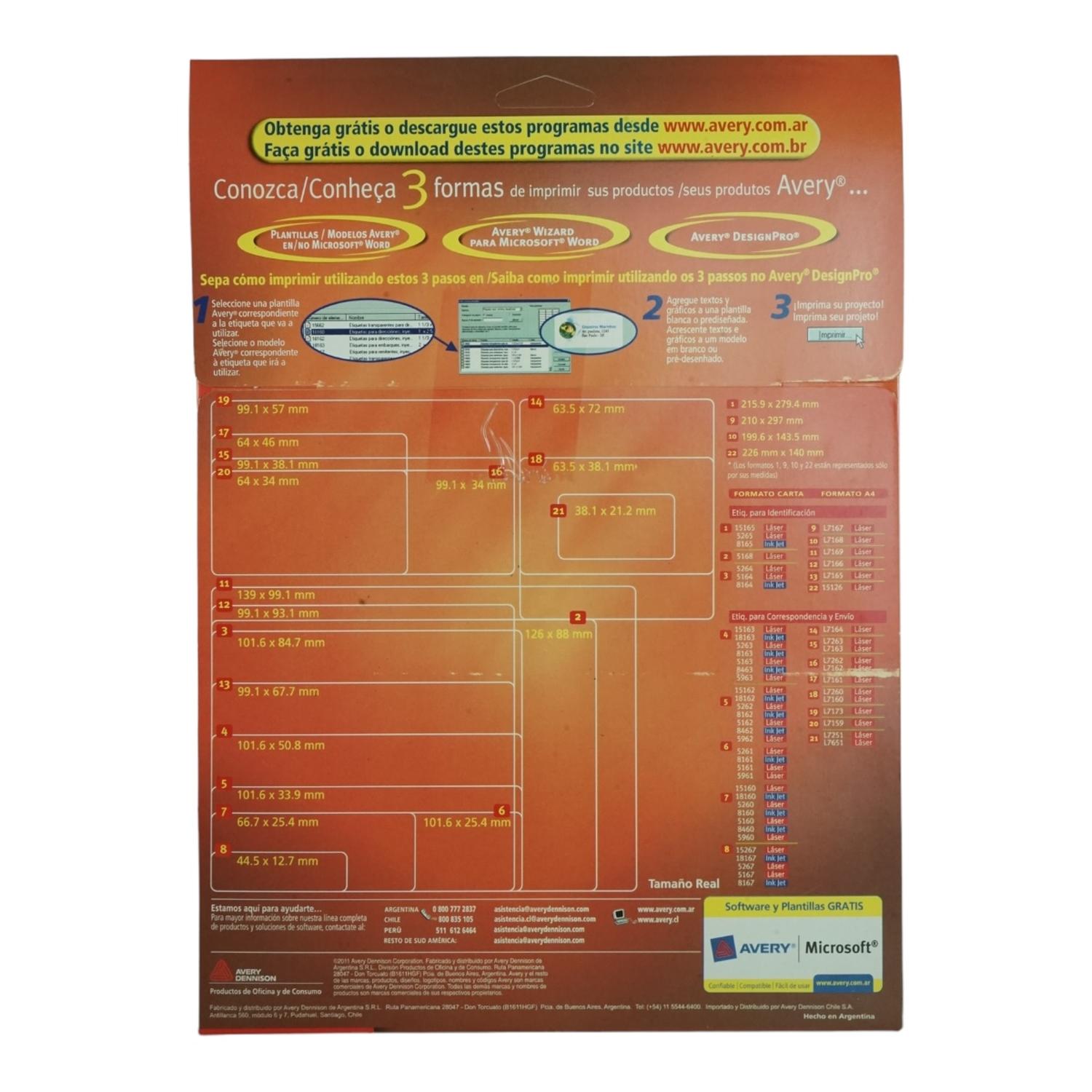 PACK X300 ETIQUETAS 667X254 MM AVERY 15160 - 10HJS CARTA BL - 2