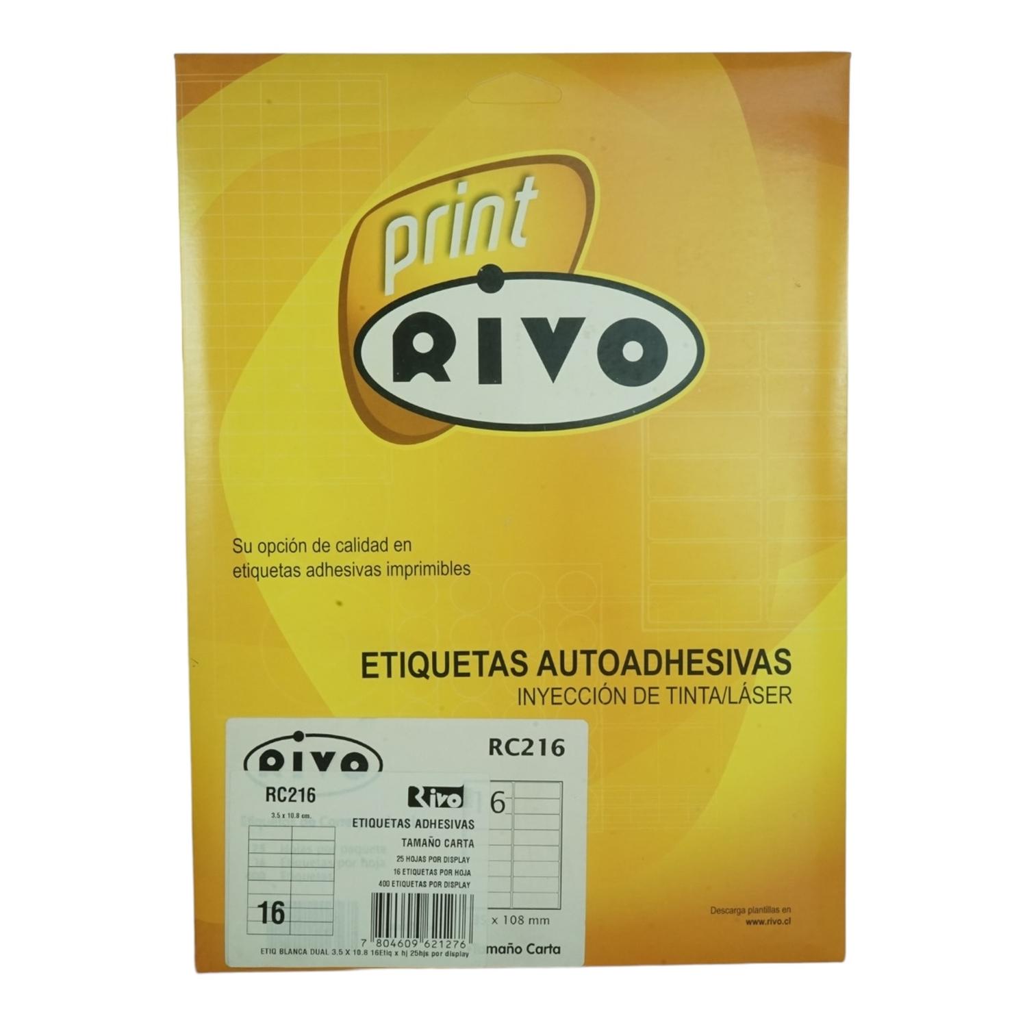 PACK X400 ETIQUETAS 3,5X10,8CM RIVO RC216 25HJS CARTA BL - 1