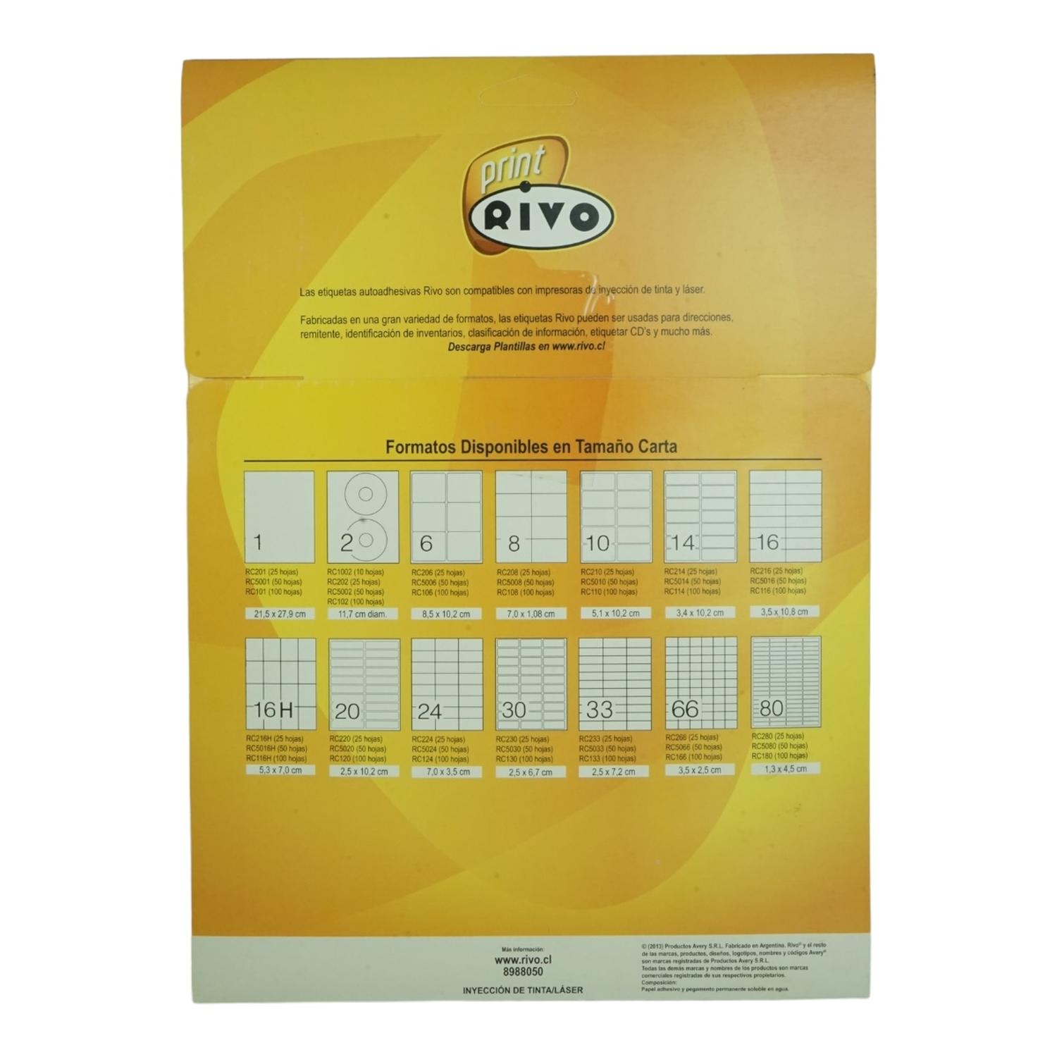 PACK X400 ETIQUETAS 3,5X10,8CM RIVO RC216 25HJS CARTA BL - 2
