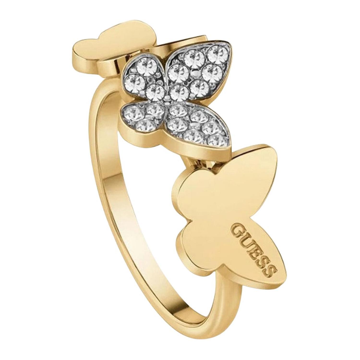 ANILLO GUESS LOVE BUTTERFLY ACERO DORADO CRISTALES UBR78004 - 1