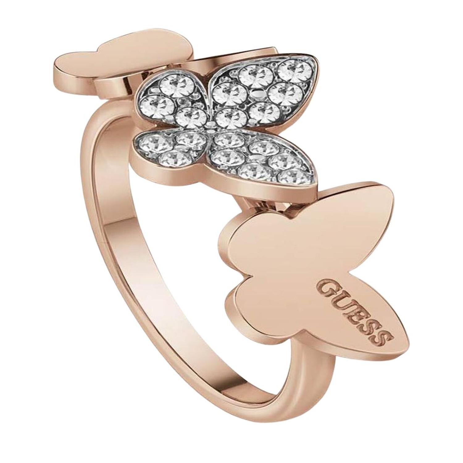 ANILLO GUESS LOVE BUTTERFLY ORO ROSA CRISTALES UBR78005 - 1