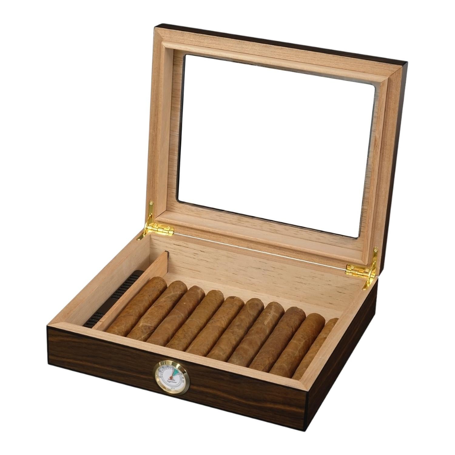 CAJA HUMIDOR DE PUROS MADERA DE CEDRO CON HIGROMETRO - 2