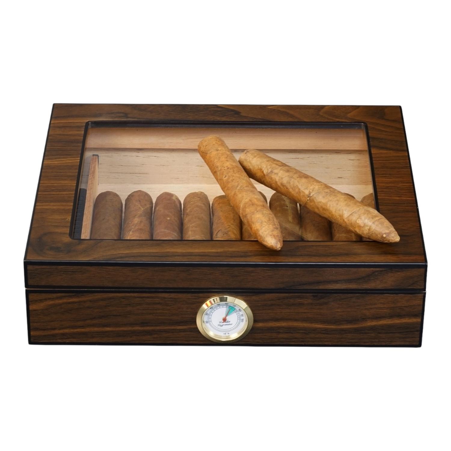 CAJA HUMIDOR DE PUROS MADERA DE CEDRO CON HIGROMETRO - 6