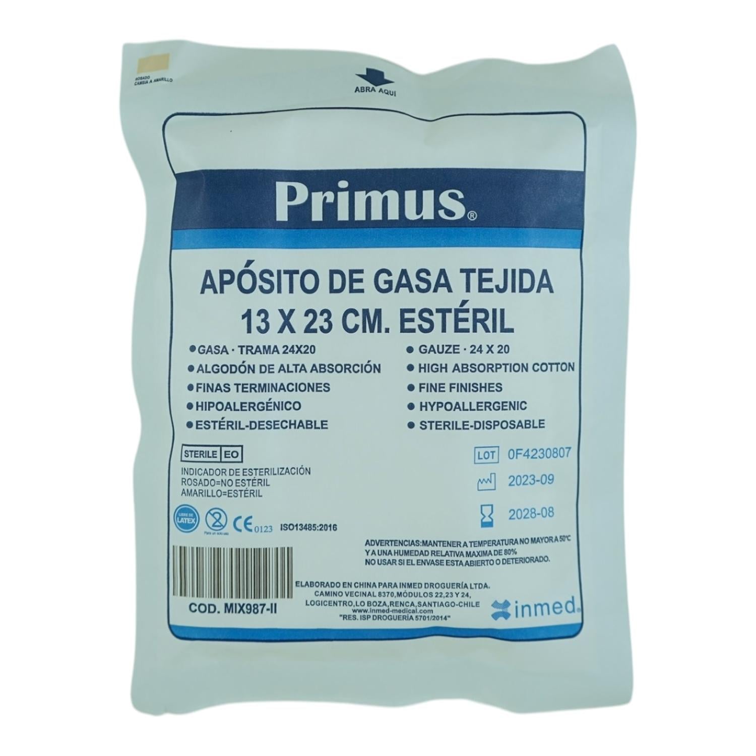 APOSITO DE GASA TEJIDA 13X23CM ESTERIL 50 UNIDADES - 1