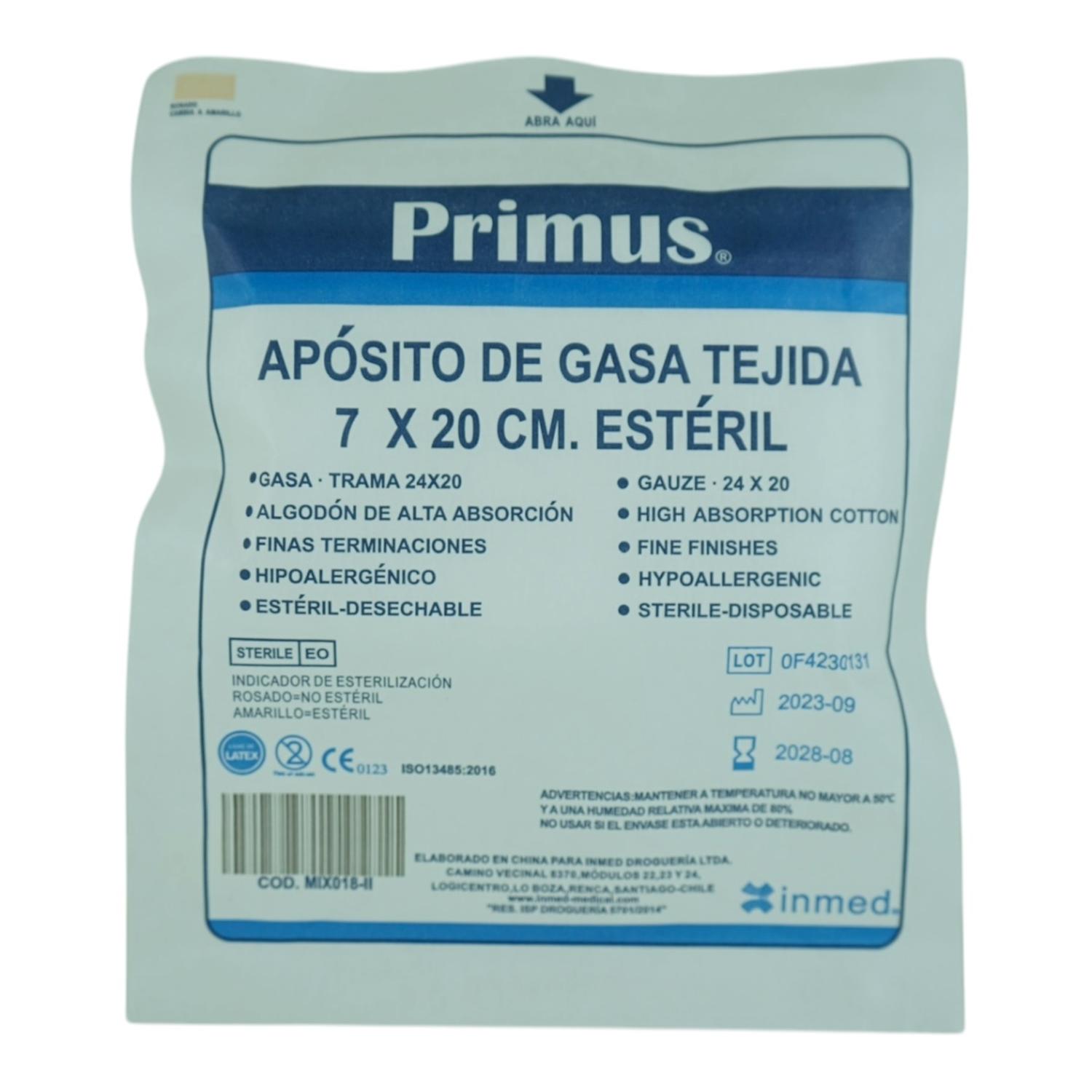 APOSITO DE GASA TEJIDA 7X20CM ESTERIL 20 UNIDADES - 1