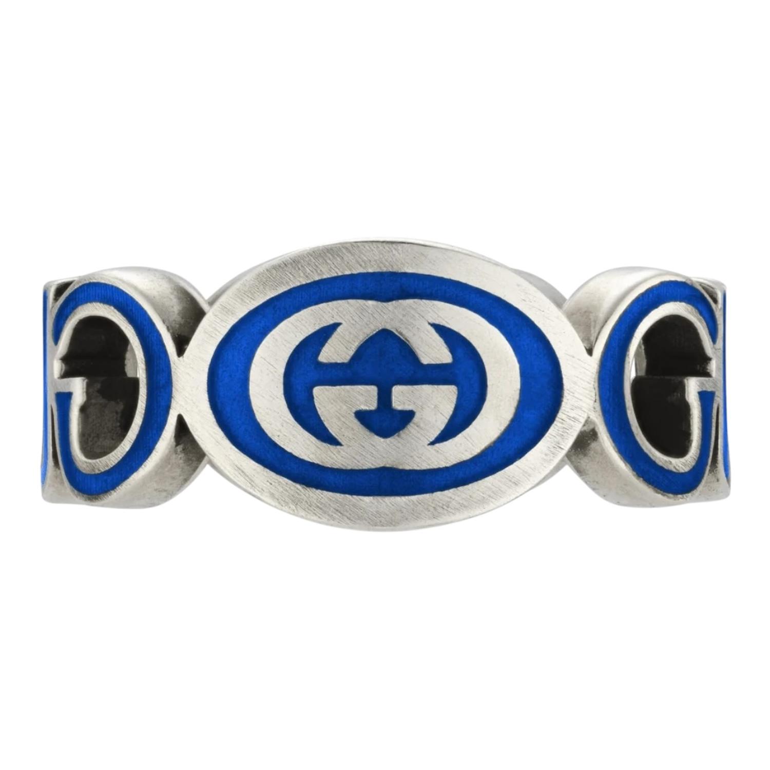 ANILLO GUCCI UNISEX PLATA INTERLOCKING G AZUL TALLA 22 - 1