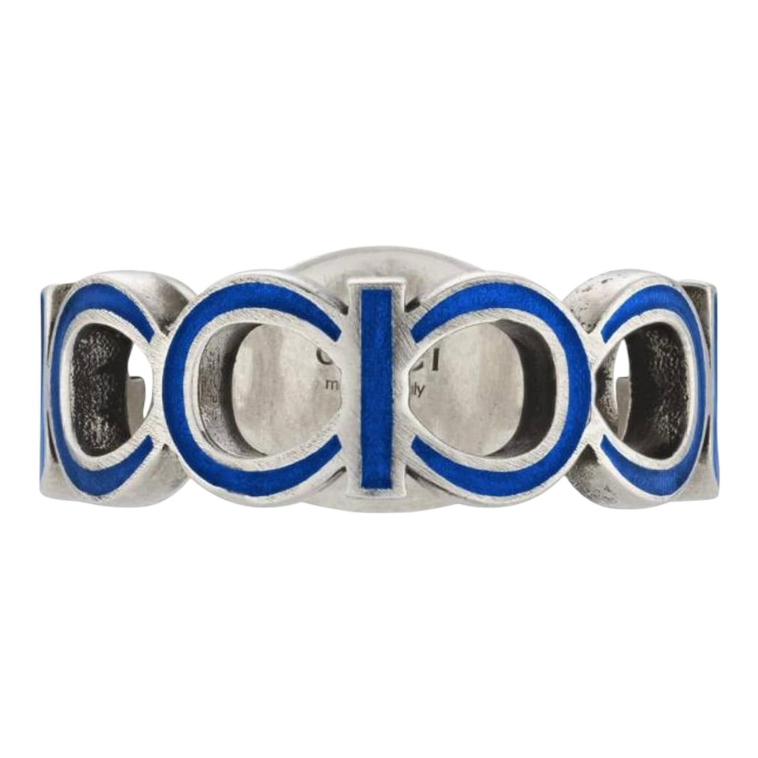 ANILLO GUCCI UNISEX PLATA INTERLOCKING G AZUL TALLA 22 - 3