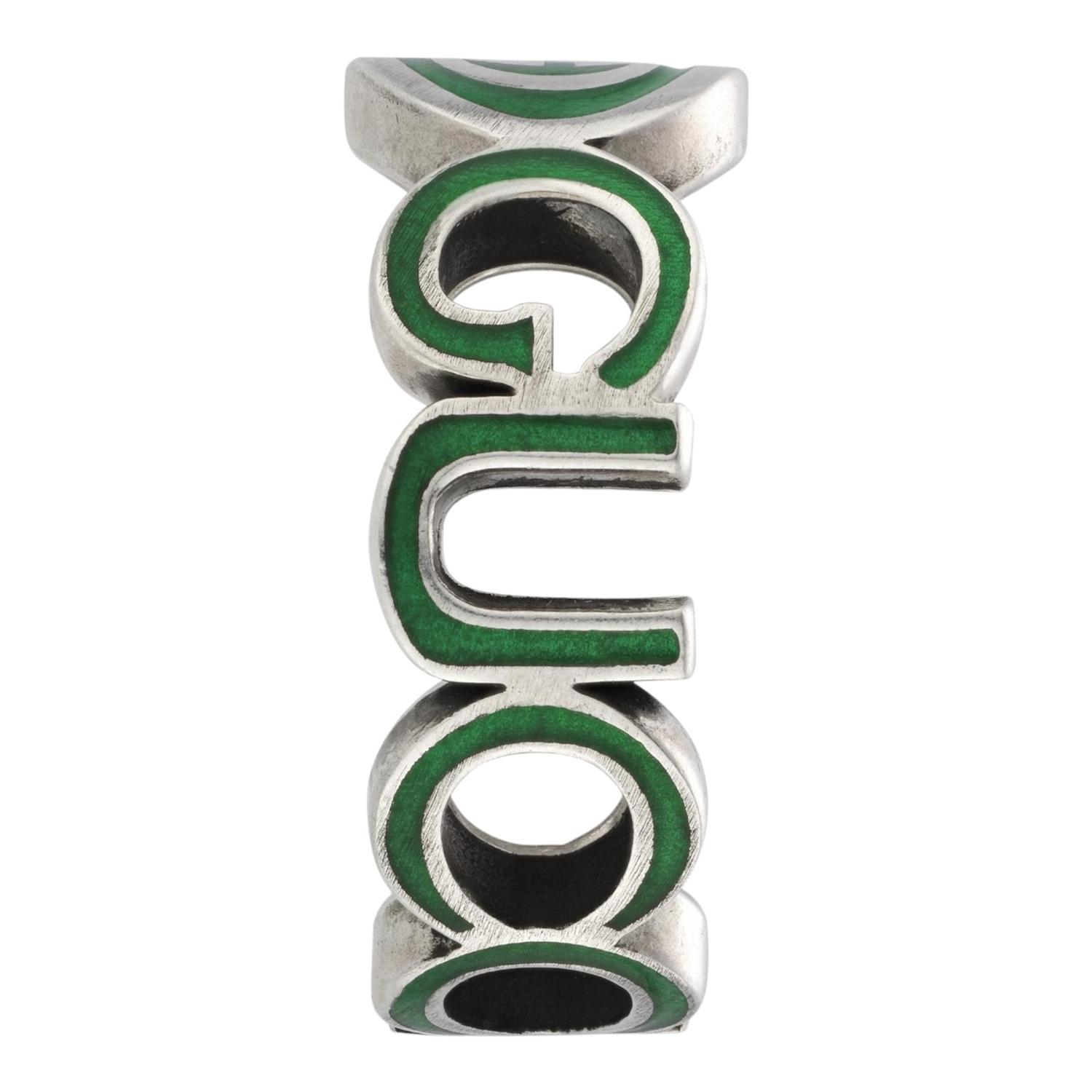 ANILLO GUCCI UNISEX PLATA INTERLOCKING G VERDE TALLA 20 - 2