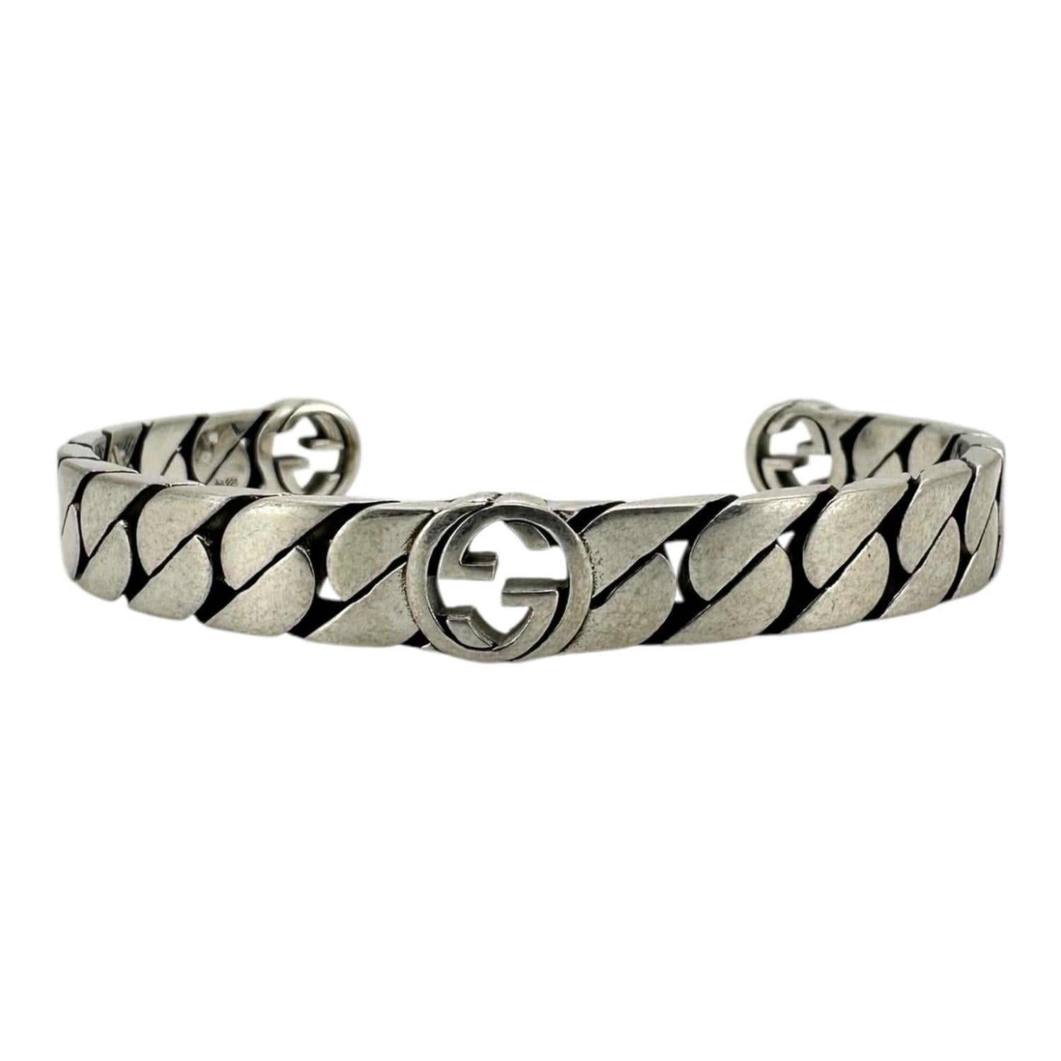 PULSERA BRAZALETE GUCCI UNISEX INTERLOCKING PLATA TALLA 18 - 1