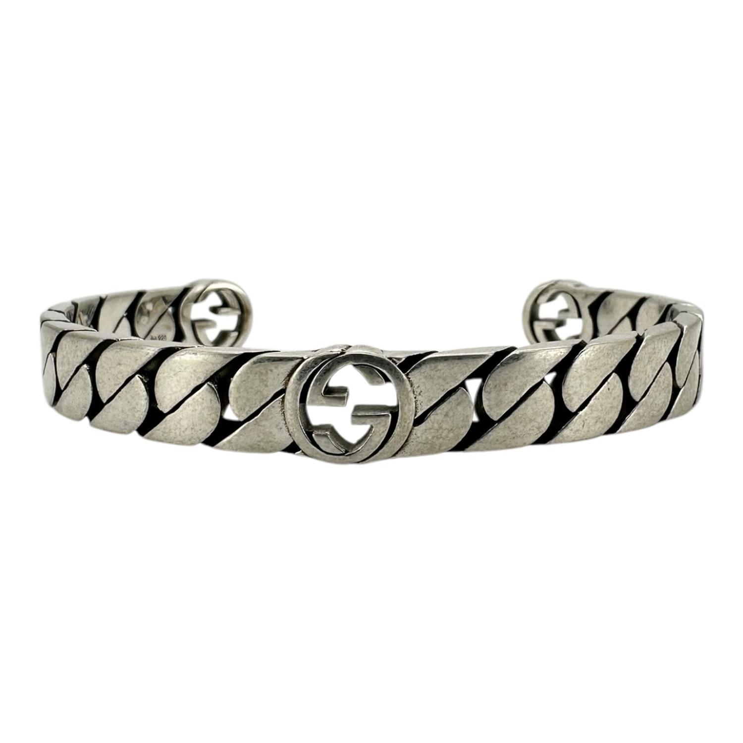 PULSERA BRAZALETE GUCCI UNISEX INTERLOCKING PLATA TALLA 19 - 1