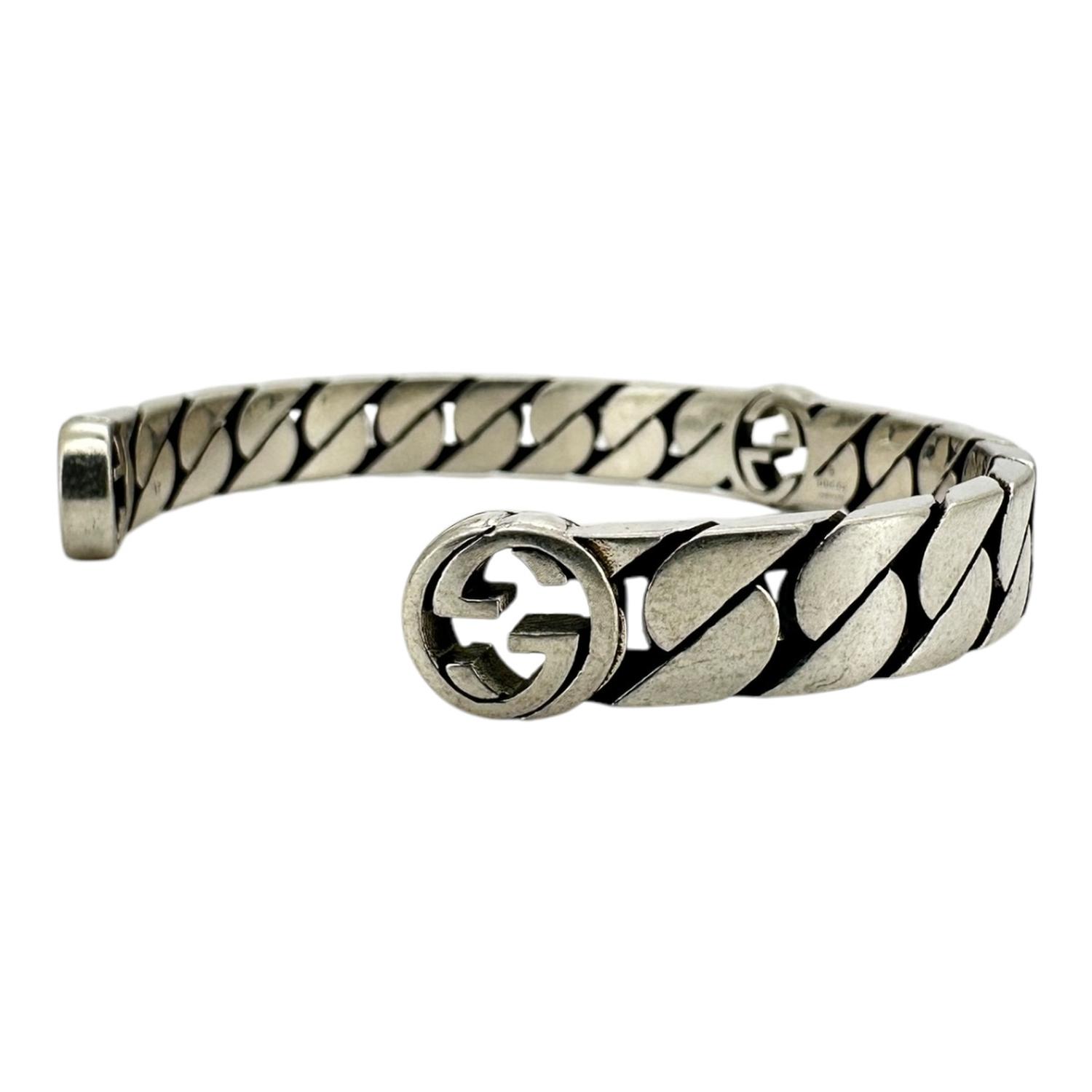 PULSERA BRAZALETE GUCCI UNISEX INTERLOCKING PLATA TALLA 19 - 3