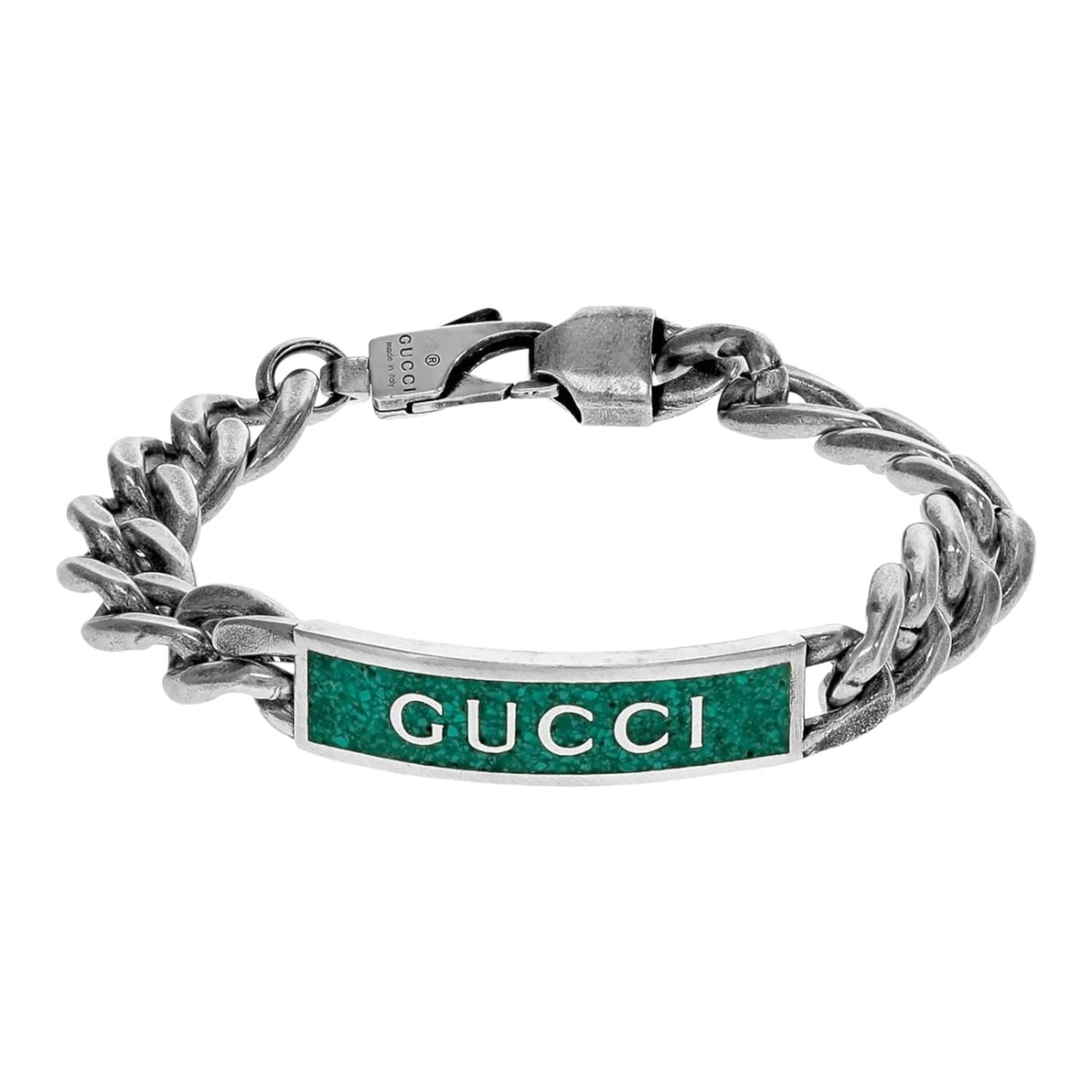 PULSERA BRAZALETE GUCCI UNISEX GREEN ENAMEL PLATA TALLA 19 - 1