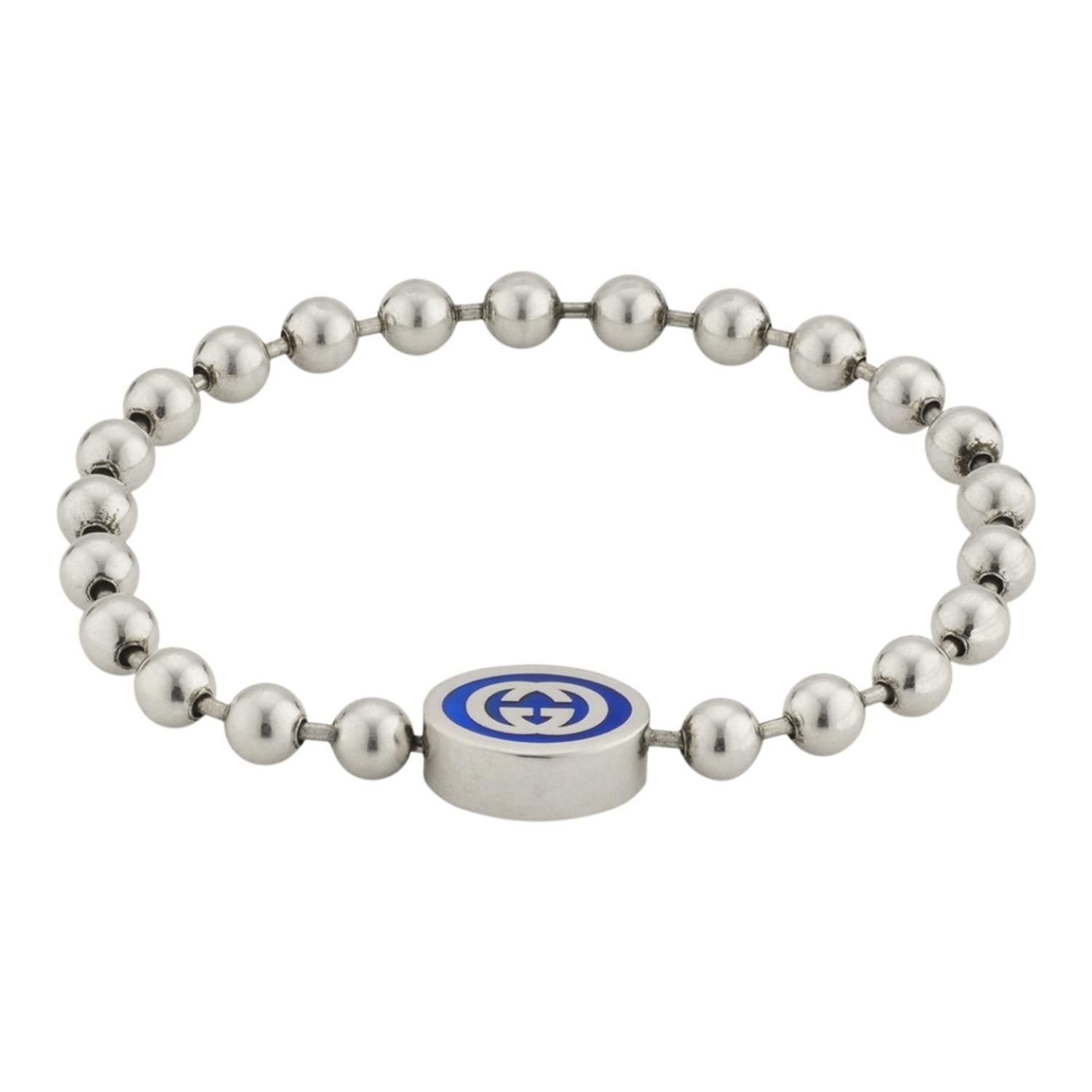 PULSERA BRAZALETE GUCCI UNISEX INTERLOCKING G PLATA TALLA 16 - 1