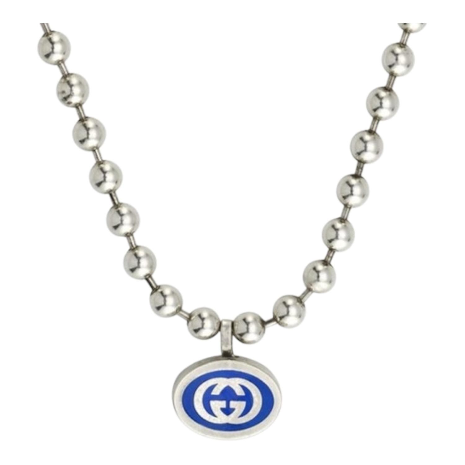 COLLAR GUCCI UNISEX INTERLOCKING PLATA - 1