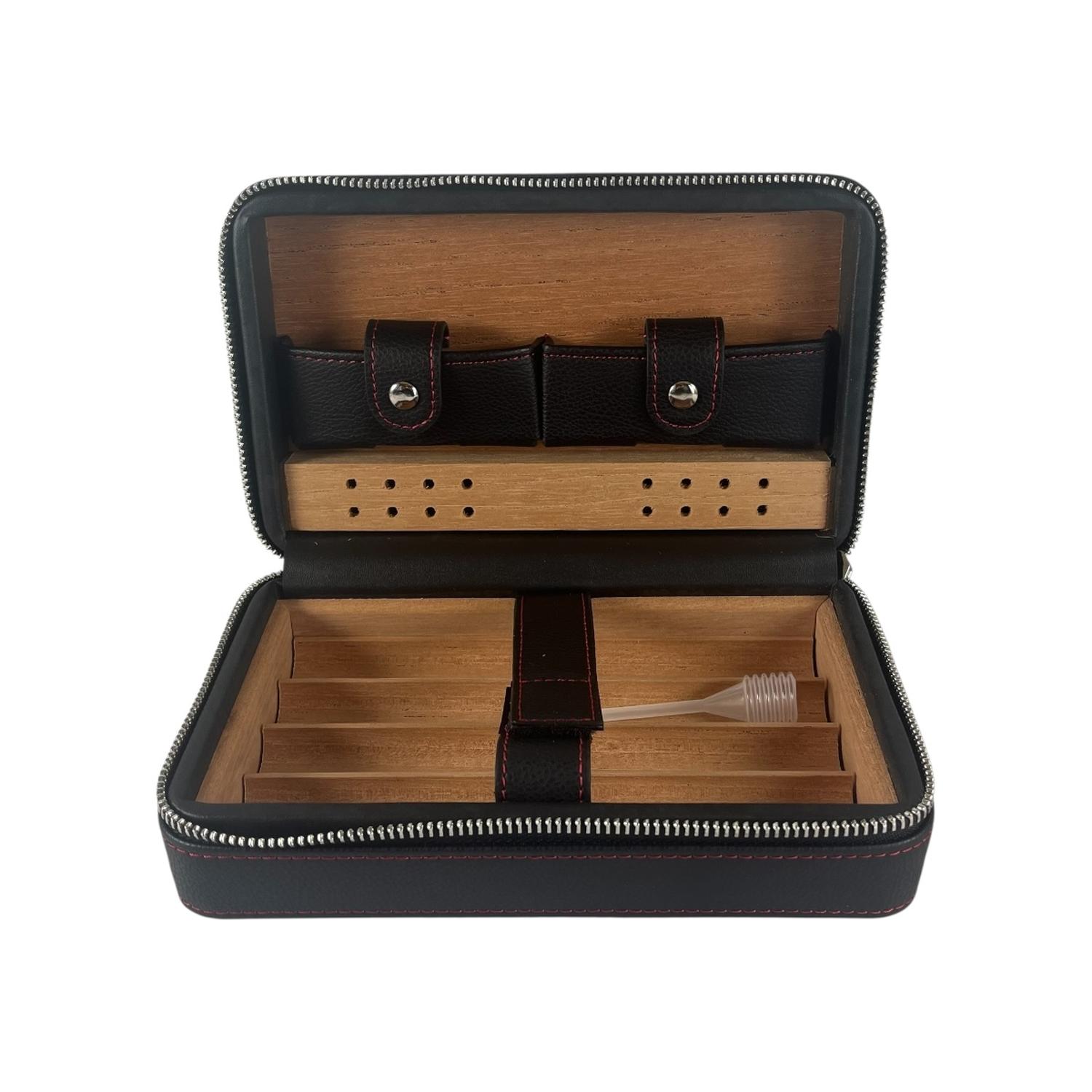 ESTUCHE HUMIDOR DE PUROS PARA VIAJE CUERO PU NEGRO - 1