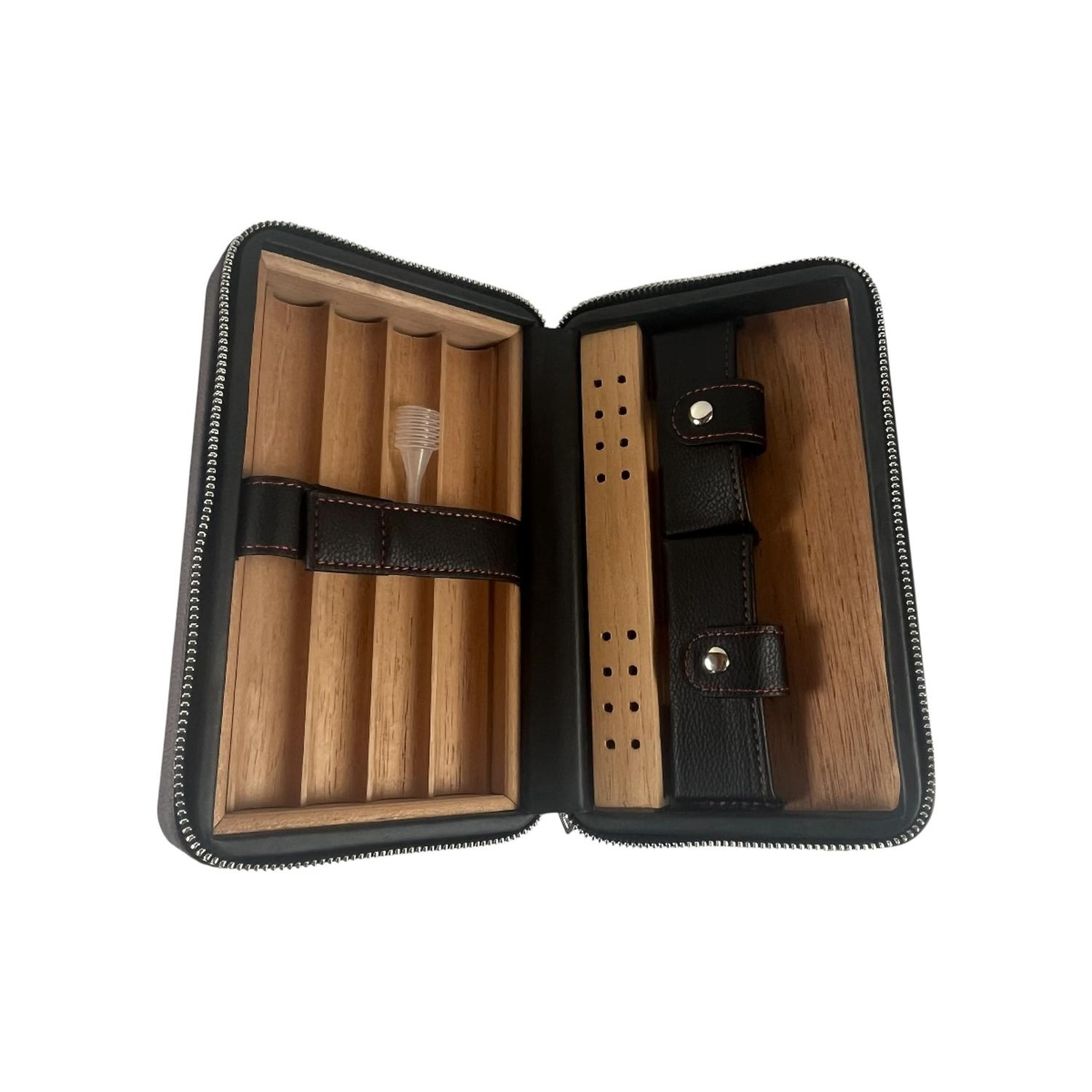 ESTUCHE HUMIDOR DE PUROS PARA VIAJE CUERO PU NEGRO - 2