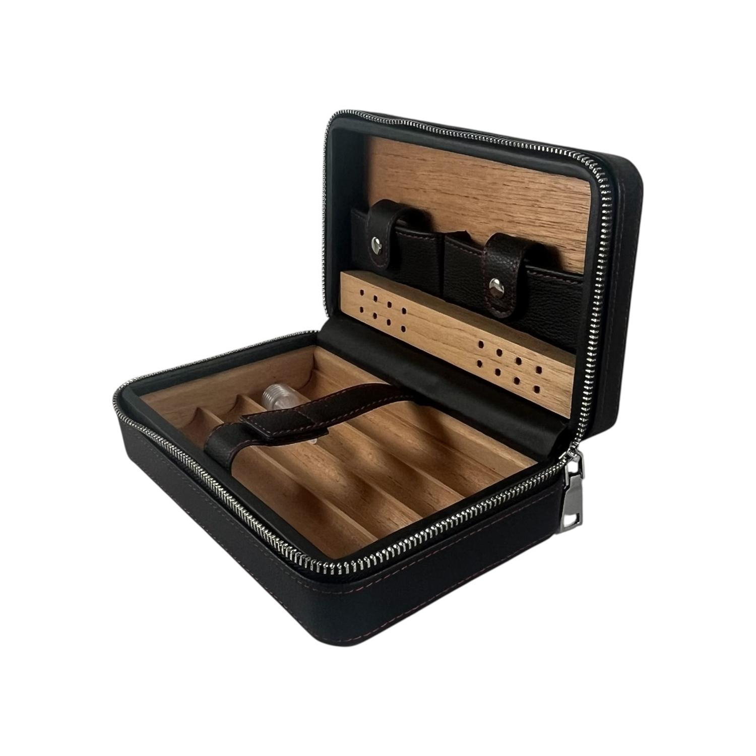 ESTUCHE HUMIDOR DE PUROS PARA VIAJE CUERO PU NEGRO - 4