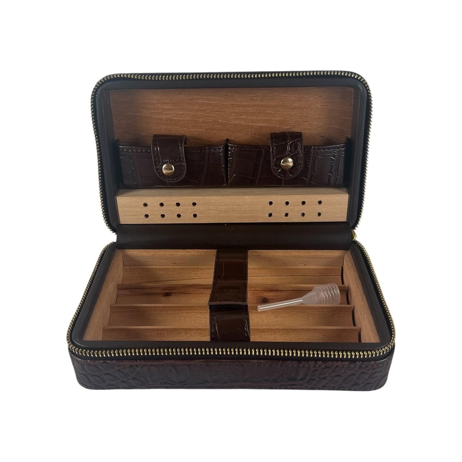 GENÉRICO ESTUCHE HUMIDOR DE PUROS PARA VIAJE CUERO PU CAFE