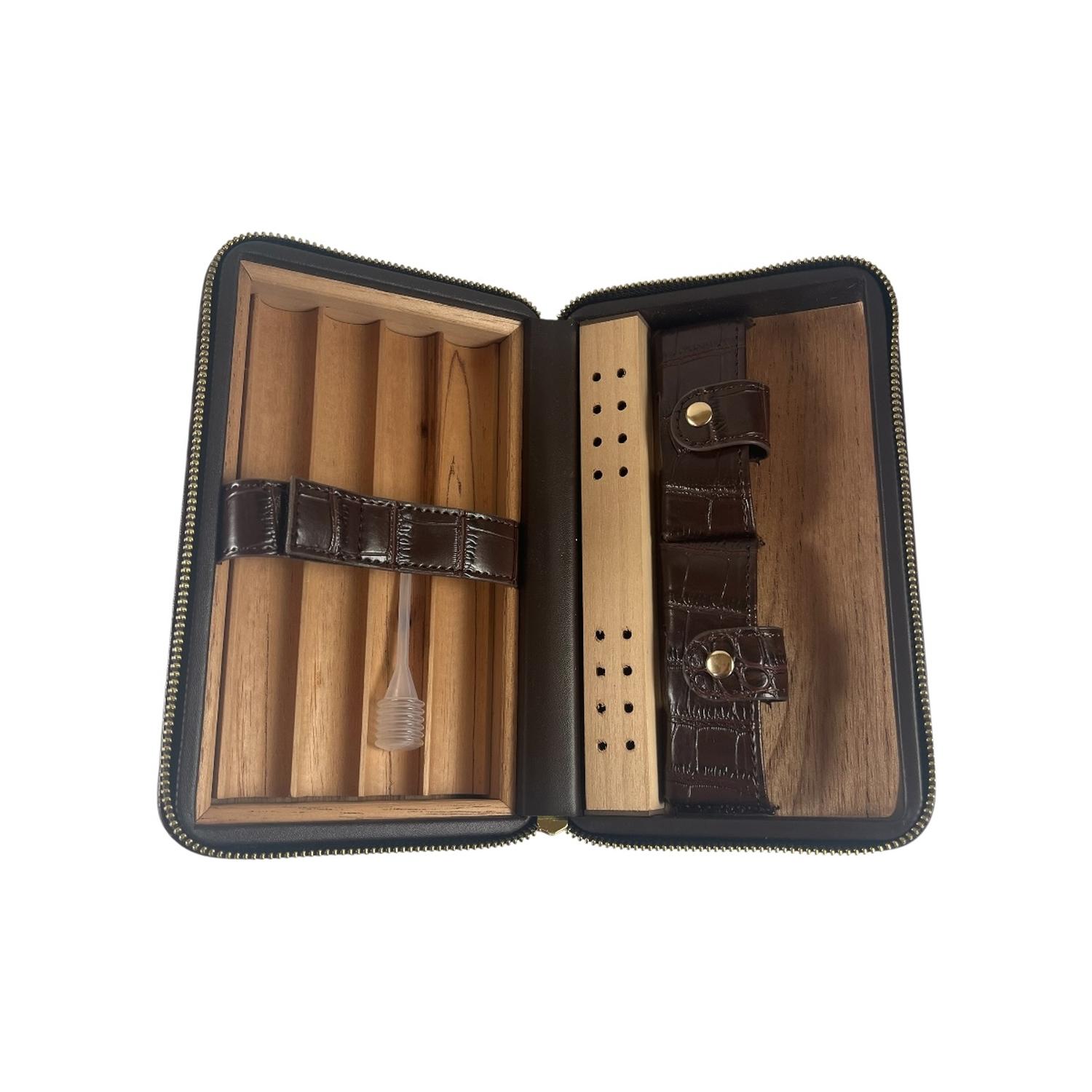 ESTUCHE HUMIDOR DE PUROS PARA VIAJE CUERO PU CAFE - 2