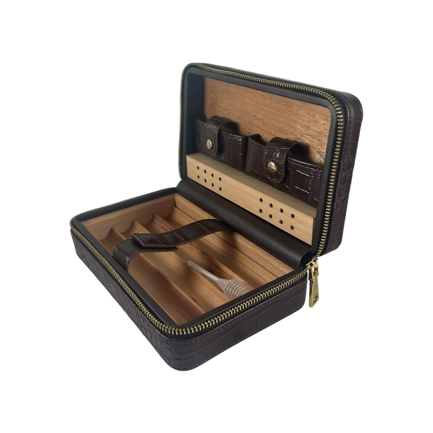 ESTUCHE HUMIDOR DE PUROS PARA VIAJE CUERO PU CAFE - 4