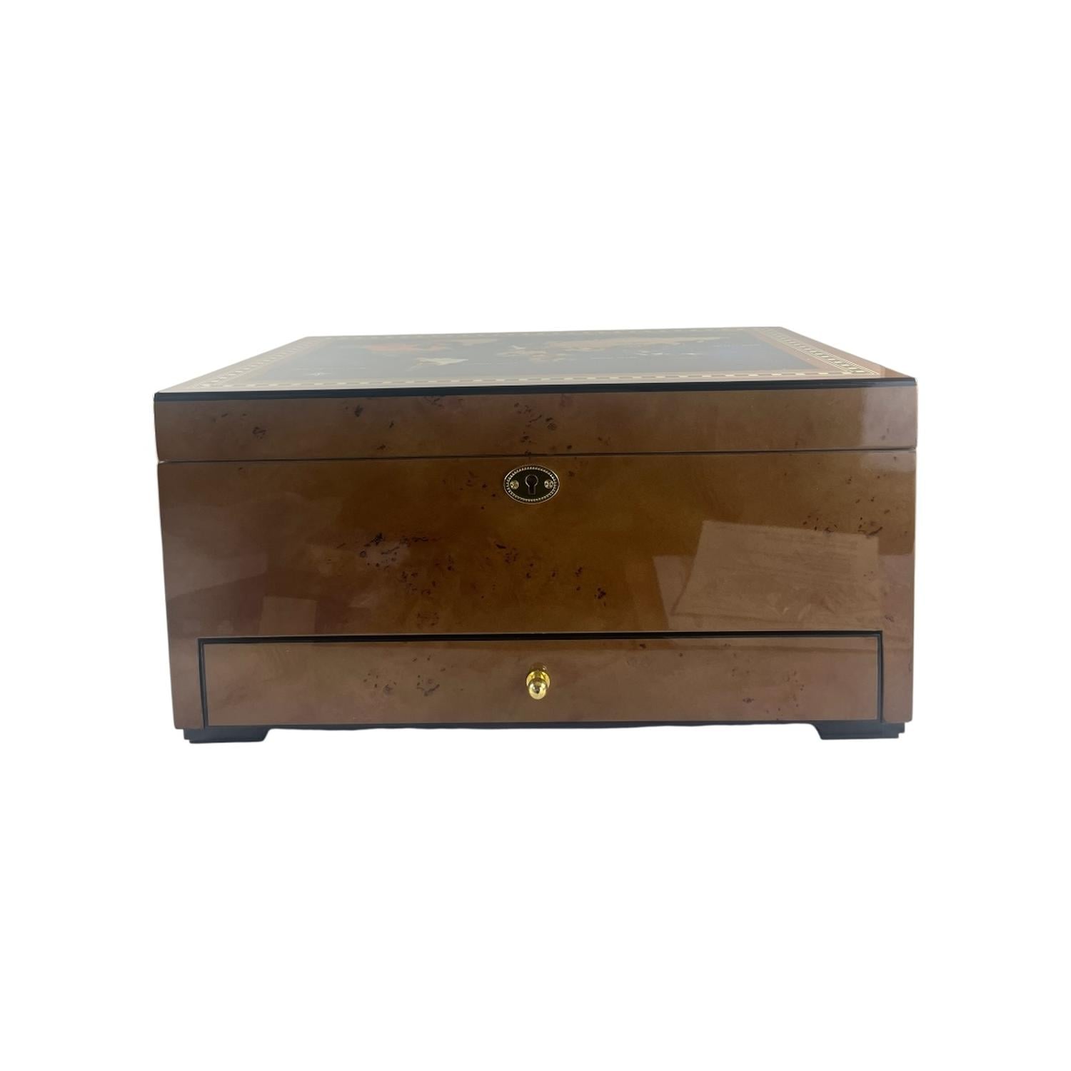 CAJA HUMIDOR DE PUROS CON MAPA DEL MUNDO Y CAJON - 3