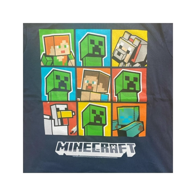 POLERA MINECRAFT CUADROS PERSONAJES AZUL NIÑO - 2