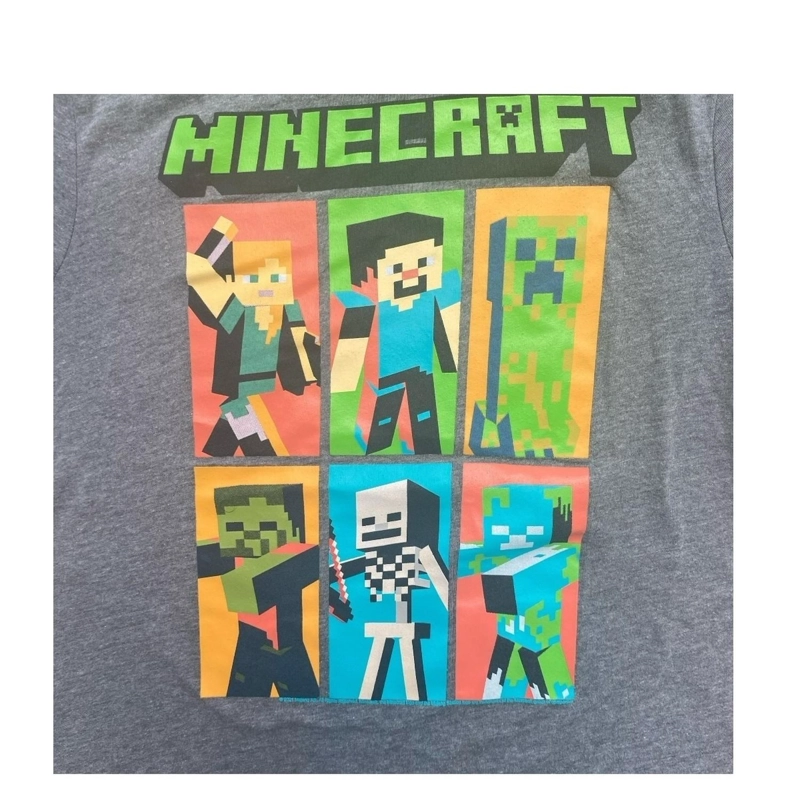 POLERA MINECRAFT PERSONAJES PANEL GRIS NIÑO - 2
