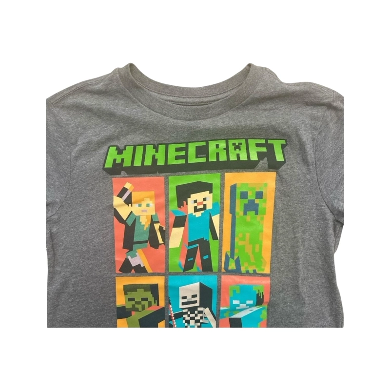 POLERA MINECRAFT PERSONAJES PANEL GRIS NIÑO - 3