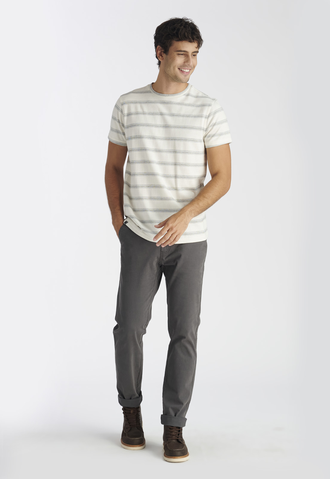 POLERA ALGODÓN HOMBRE NIMTU BEIGE STRIPE CASUAL - 2