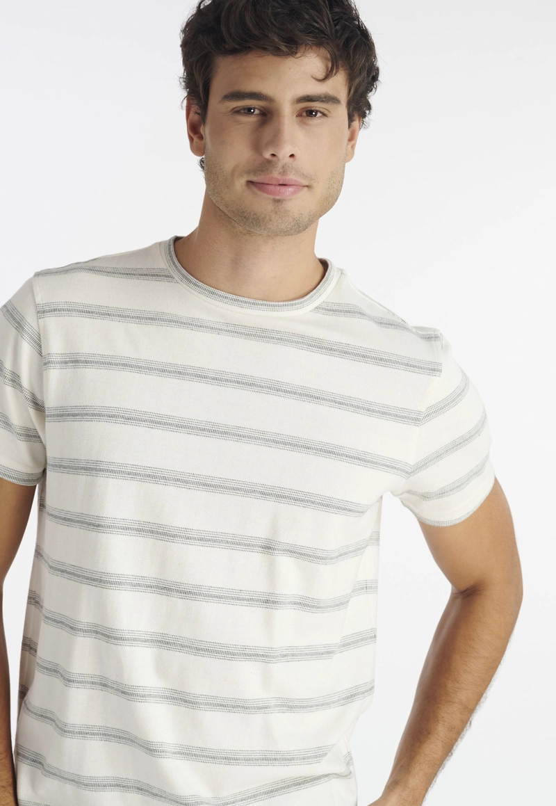 POLERA ALGODÓN HOMBRE NIMTU BEIGE STRIPE CASUAL - 3