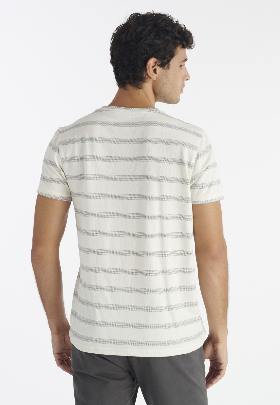 POLERA ALGODÓN HOMBRE NIMTU BEIGE STRIPE CASUAL - 4