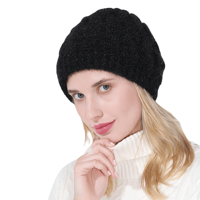 GORRO DE INVIERNO YMOSS NEGRO MUJER BRILLANTE - 1