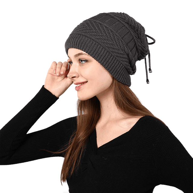 GORRO DE INVIERNO YMOSS GRIS HOMBRE MUJER TRENZAS - 1