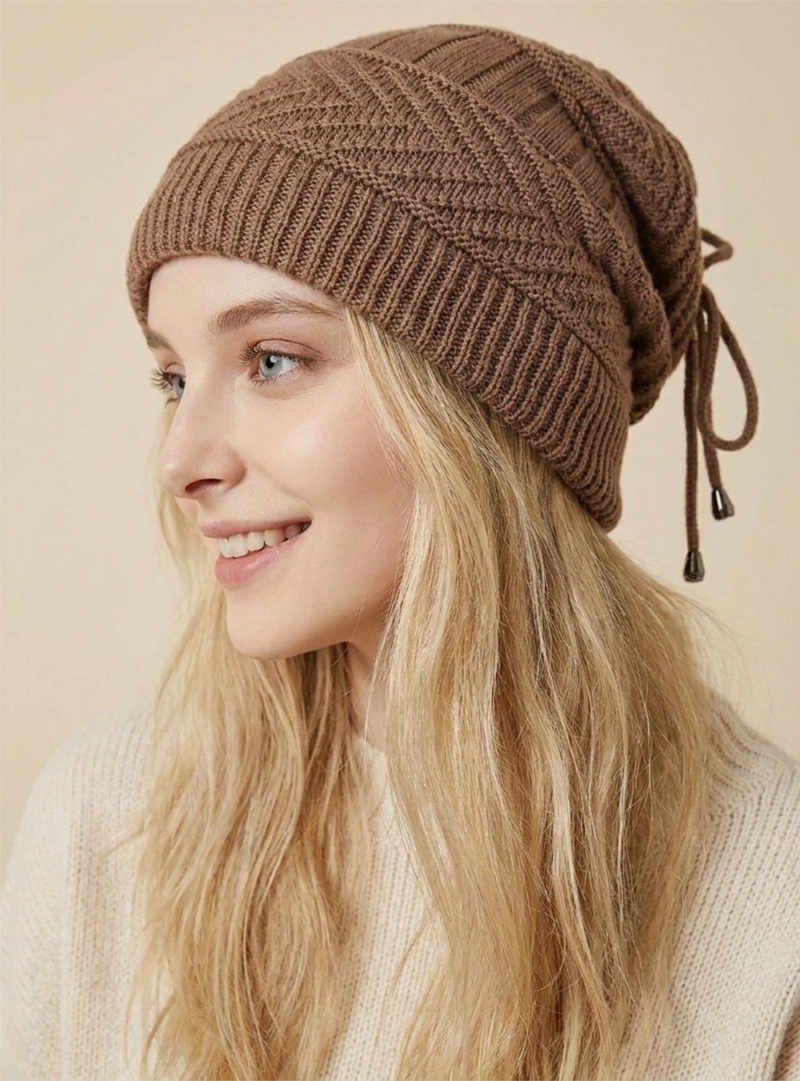 GORRO DE INVIERNO YMOSS MADERA NATURAL HOMBRE MUJER TRENZAS MARRON - 1