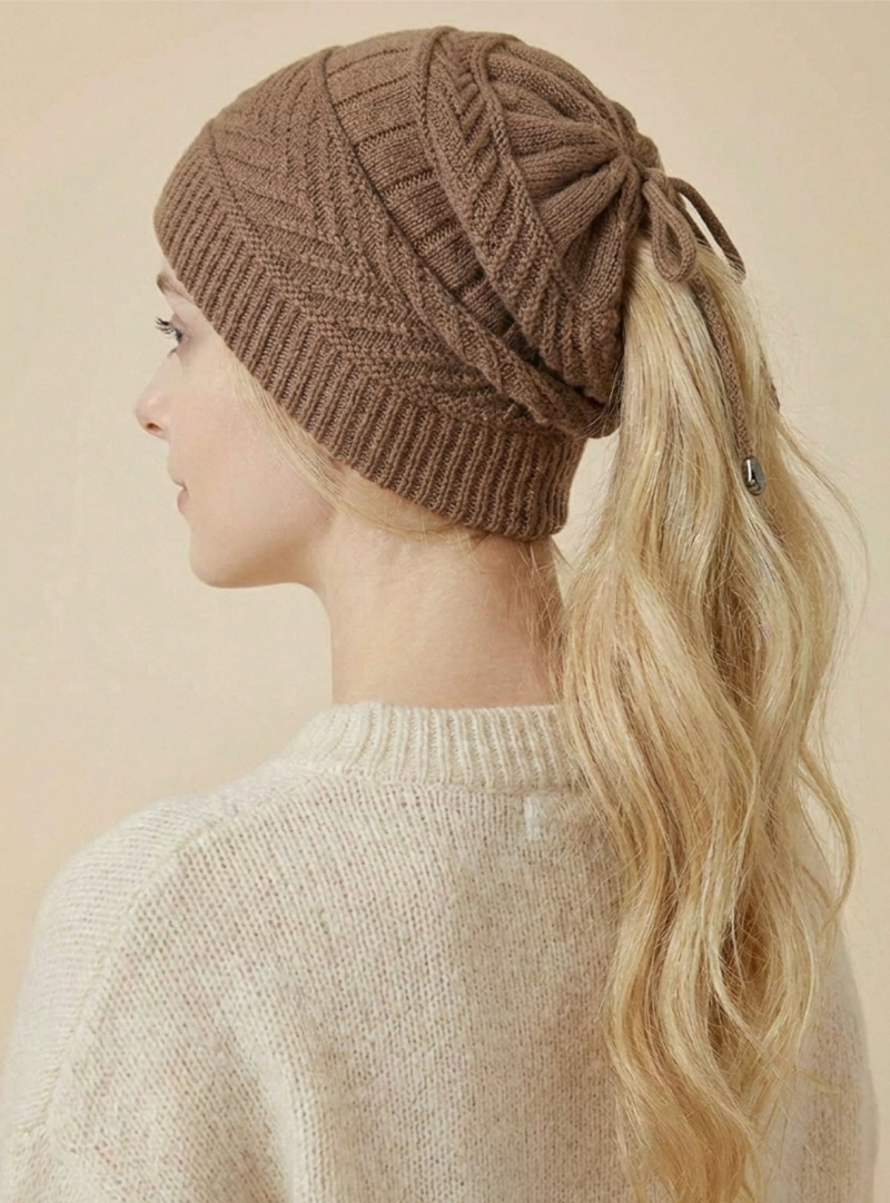 GORRO DE INVIERNO YMOSS MADERA NATURAL HOMBRE MUJER TRENZAS MARRON - 4