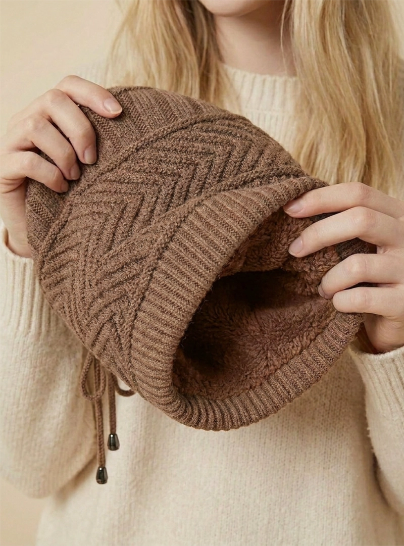 GORRO DE INVIERNO YMOSS MADERA NATURAL HOMBRE MUJER TRENZAS MARRON - 5