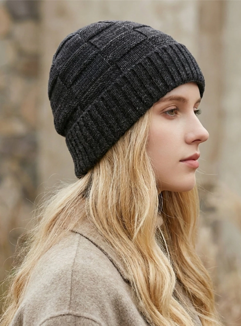 GORRO DE PUNTO GRIS CARBON NEGRO PARA MUJER | GORRO LANA INVIERNO PREMIUM MASC - 1