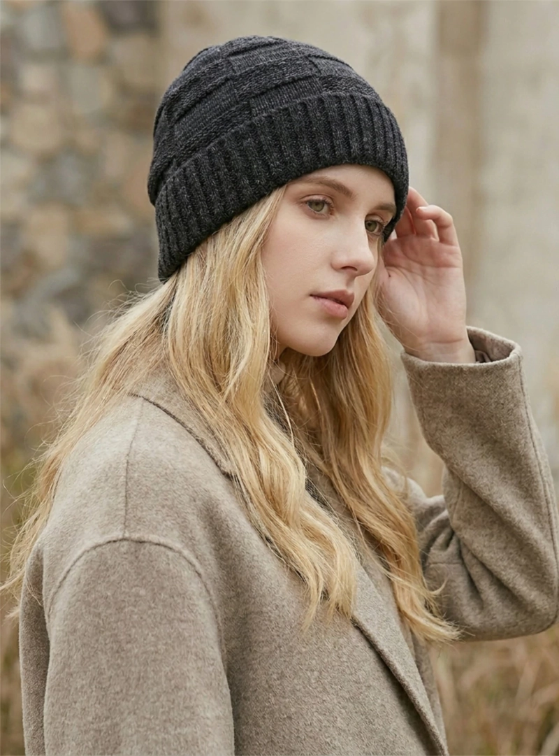 GORRO DE PUNTO GRIS CARBON NEGRO PARA MUJER | GORRO LANA INVIERNO PREMIUM MASC - 2