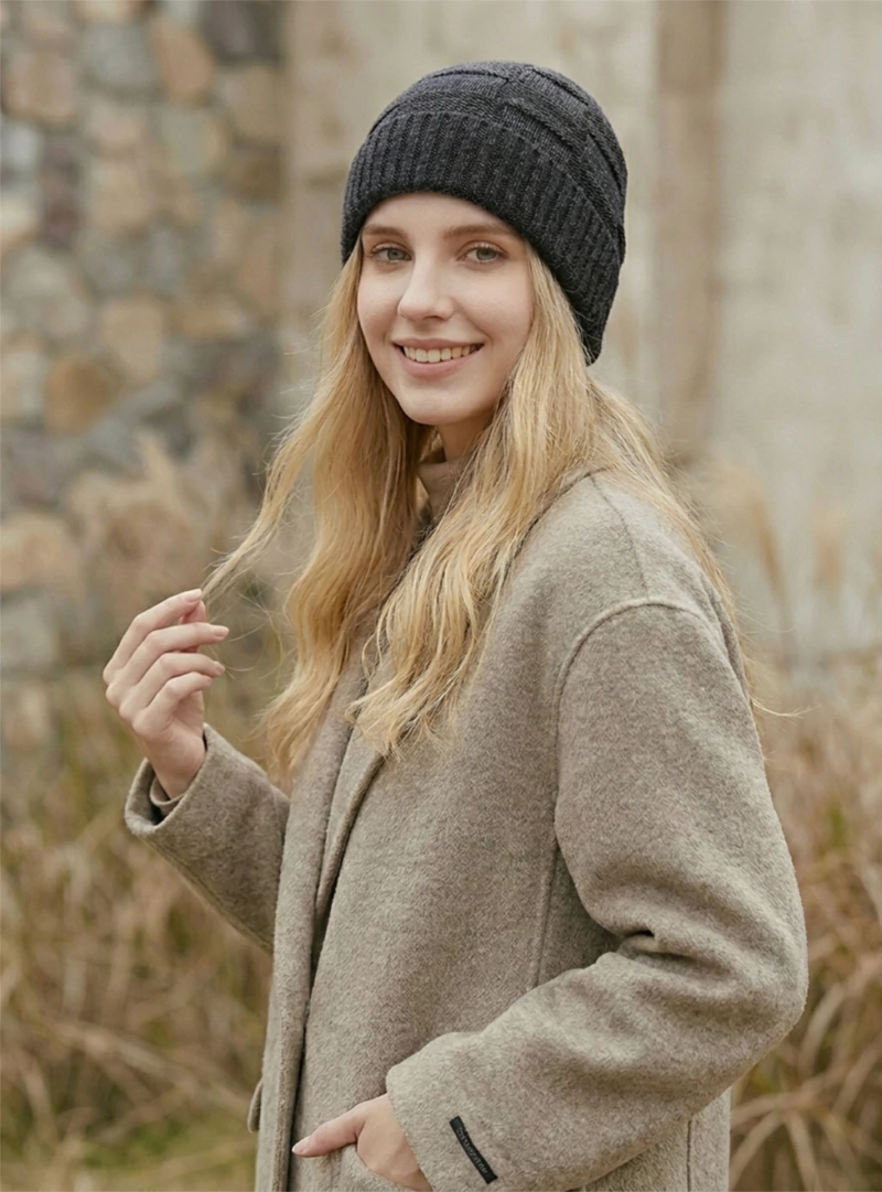 GORRO DE PUNTO GRIS CARBON NEGRO PARA MUJER | GORRO LANA INVIERNO PREMIUM MASC - 3