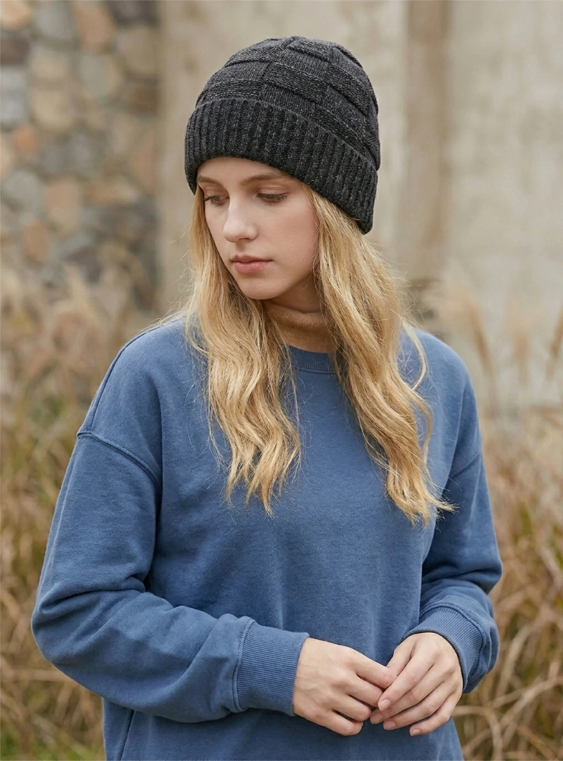 GORRO DE PUNTO GRIS CARBON NEGRO PARA MUJER | GORRO LANA INVIERNO PREMIUM MASC - 4