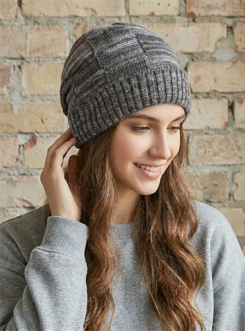 GORRO DE LANA GRIS PARA MUJER | BEANIE DE PUNTO INVIERNO POLAR MASC - 2