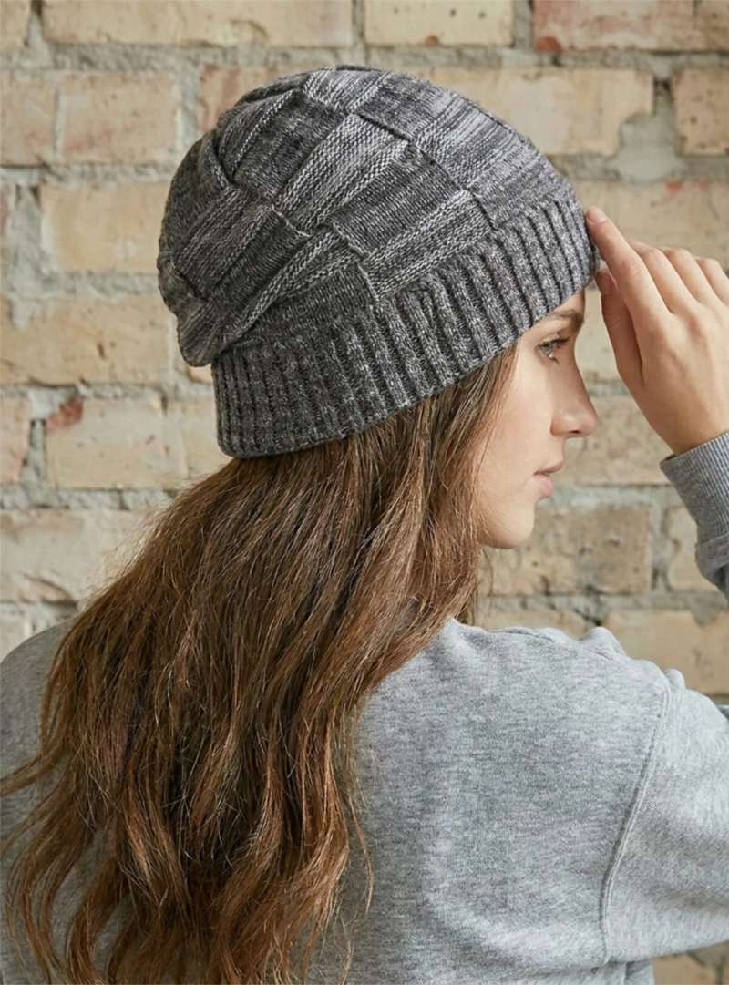 GORRO DE LANA GRIS PARA MUJER | BEANIE DE PUNTO INVIERNO POLAR MASC - 3