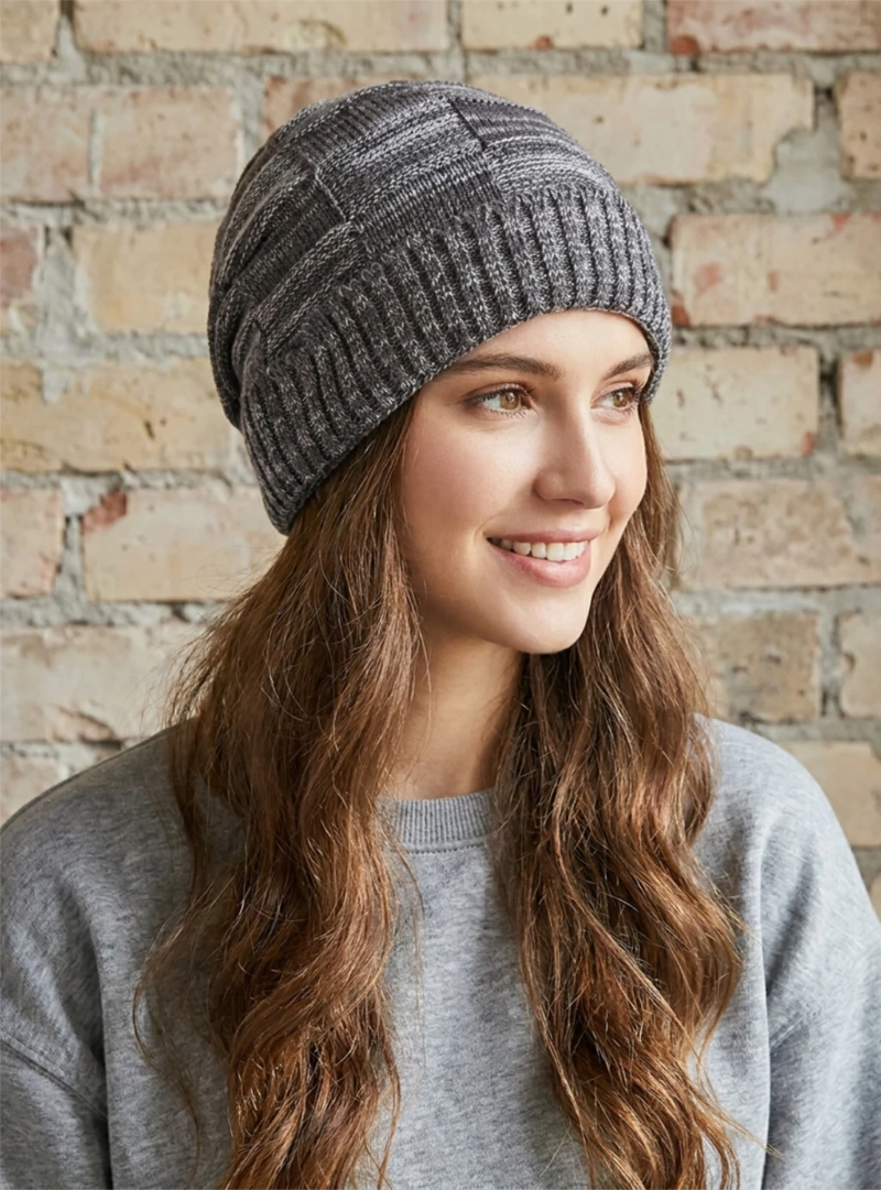 GORRO DE LANA GRIS PARA MUJER | BEANIE DE PUNTO INVIERNO POLAR MASC - 4